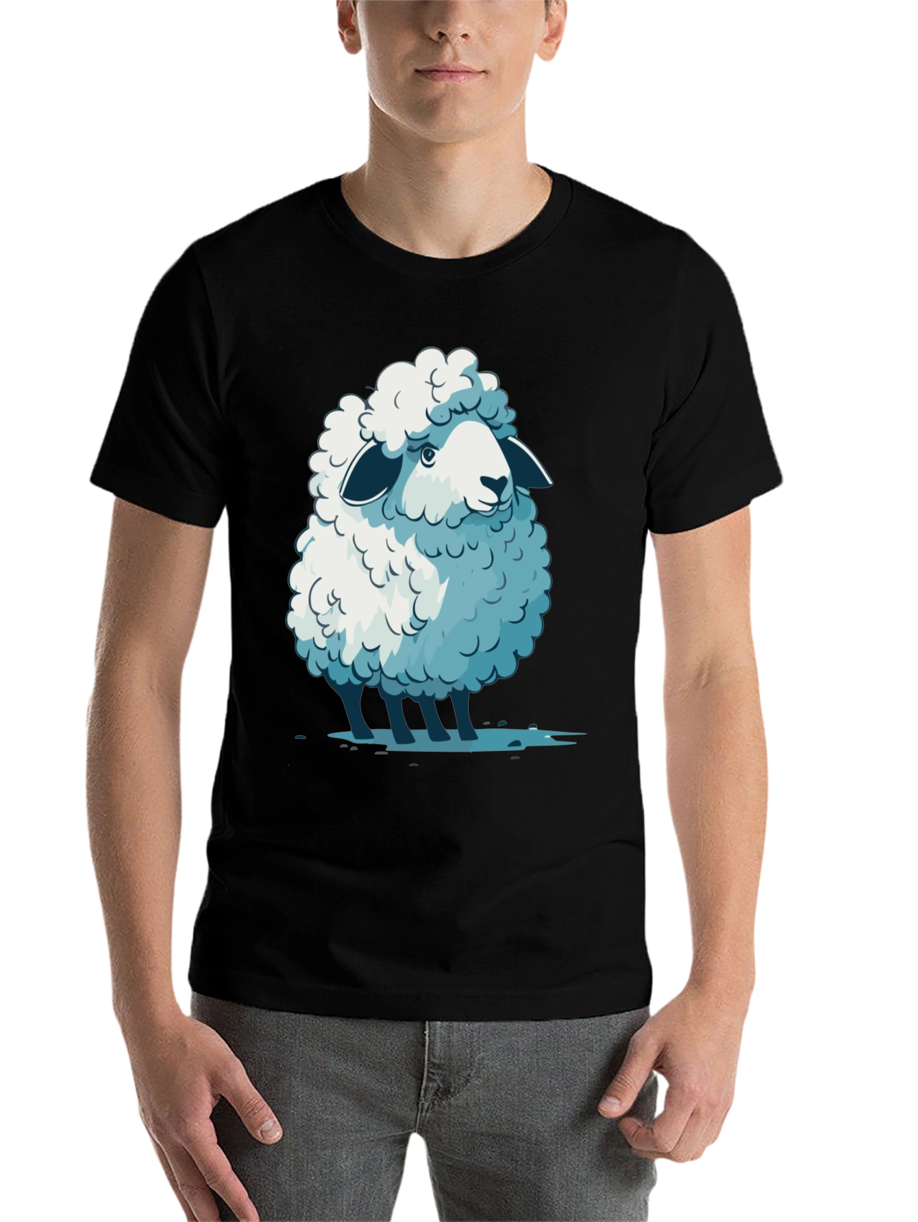 Black Cute Sheep Graphic Tee - Soft Cotton Blend T-Shirt view 7