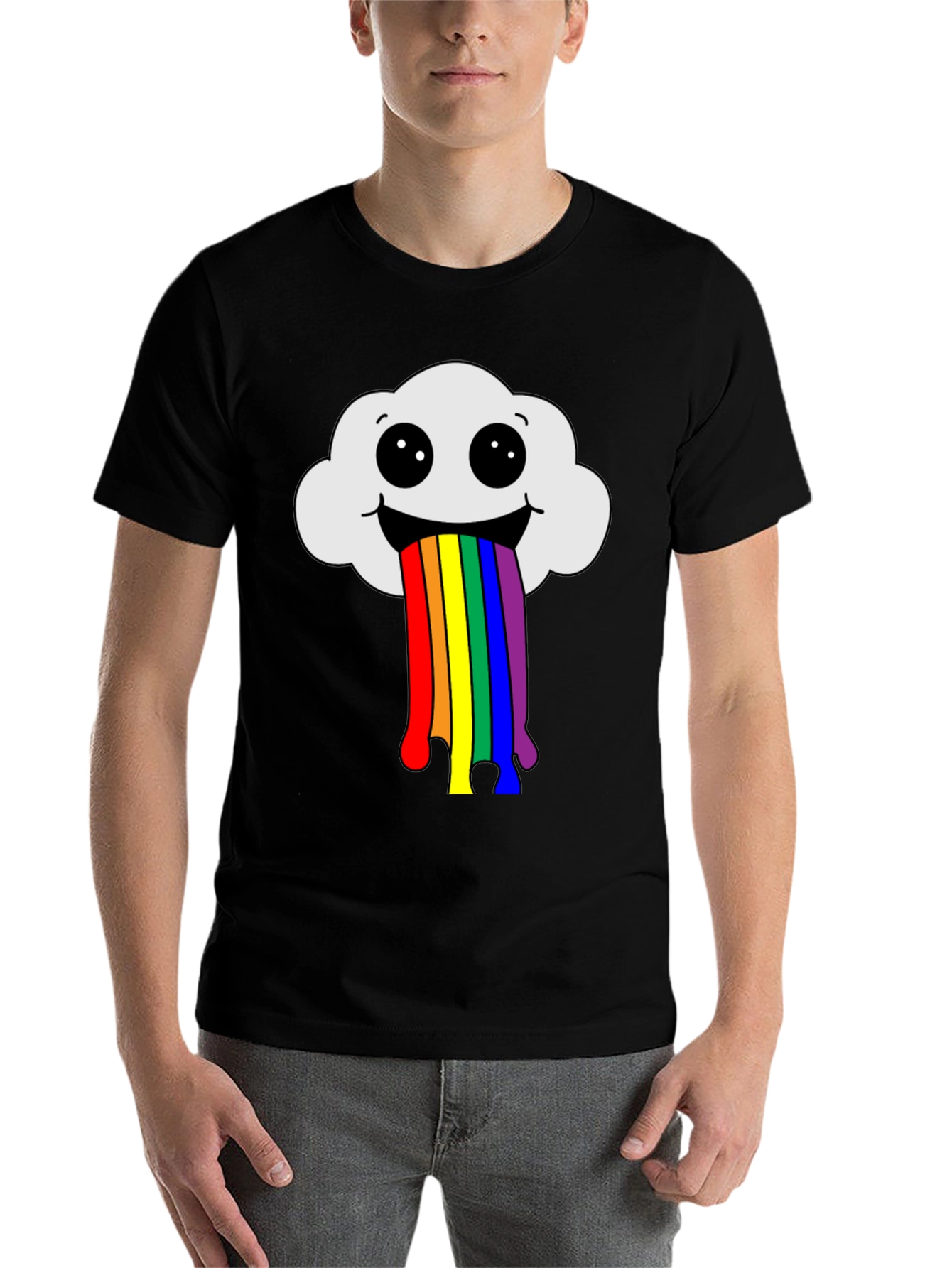 Black Rainbow Cloud T-Shirt - Fun Graphic Tee view 7