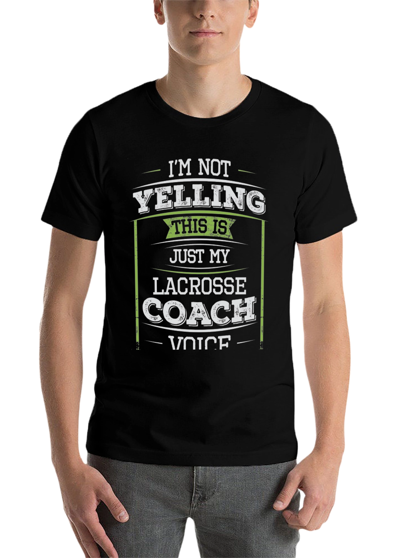 Black Lacrosse Coach Novelty T-Shirt - Funny Coach Voice view 7