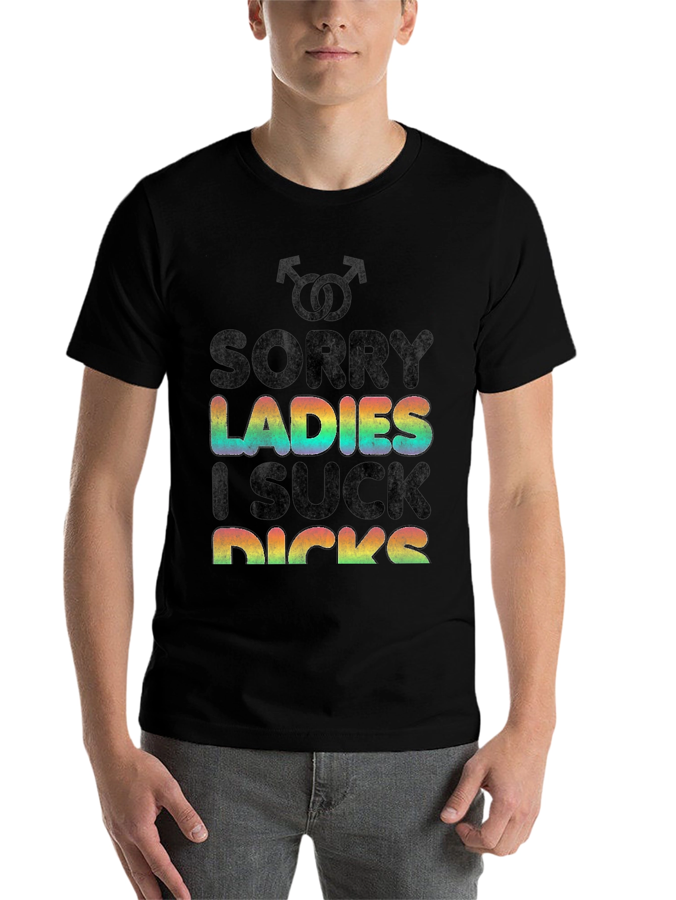 Black Sorry Ladies LGBT Pride Rainbow Graphic T-Shirt view 7