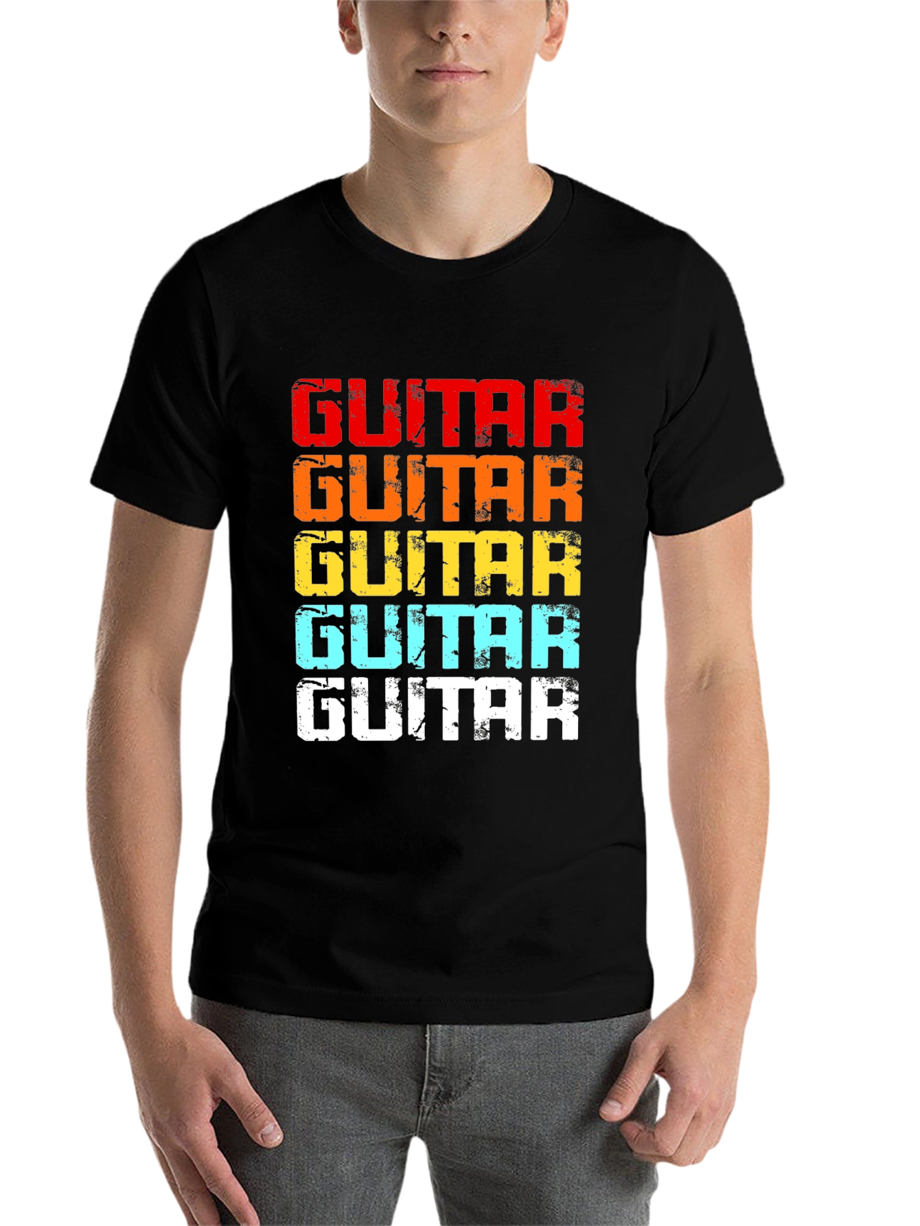 Black Retro Guitar T-Shirt - Colorful Music Lover Tee view 7