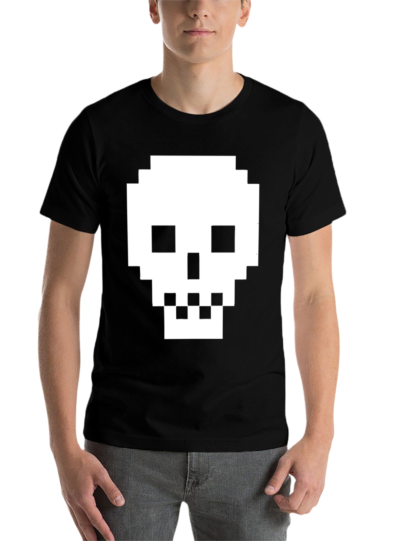 Black Pixelated Skull T-Shirt - Retro Gaming Tee view 7