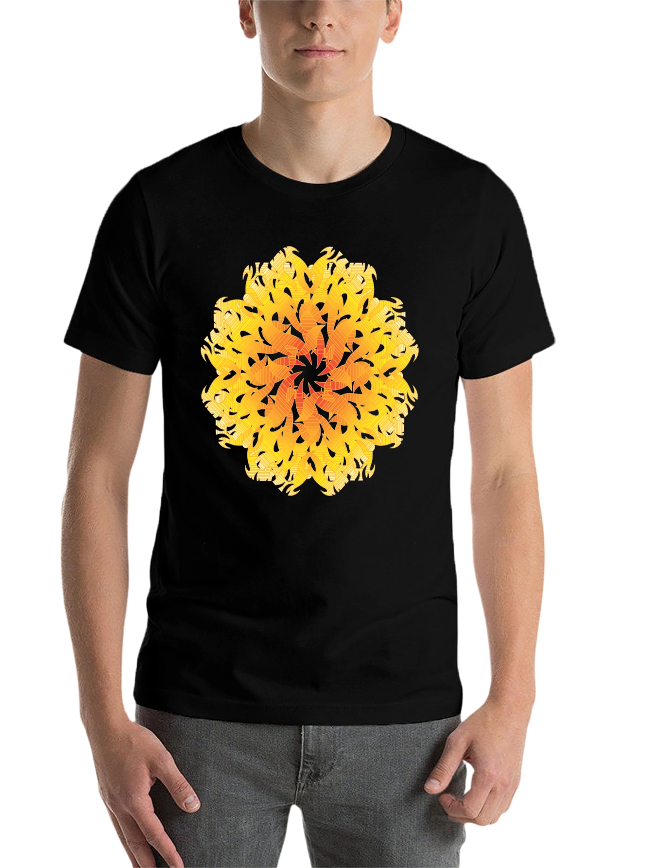 Black Abstract Mandala Graphic Tee - Black Cotton view 7