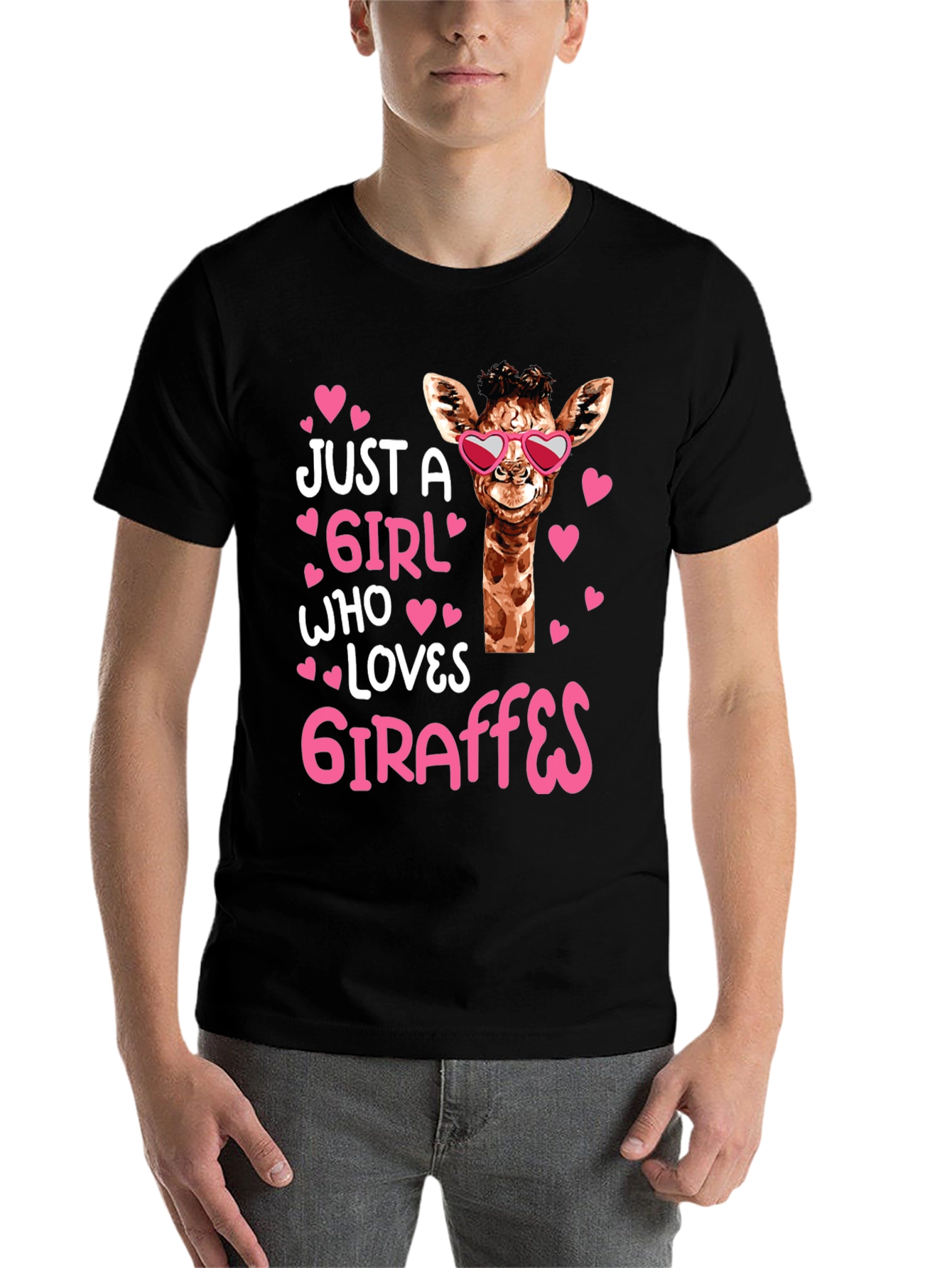 Black Just A Girl Who Loves Giraffes T-Shirt view 7