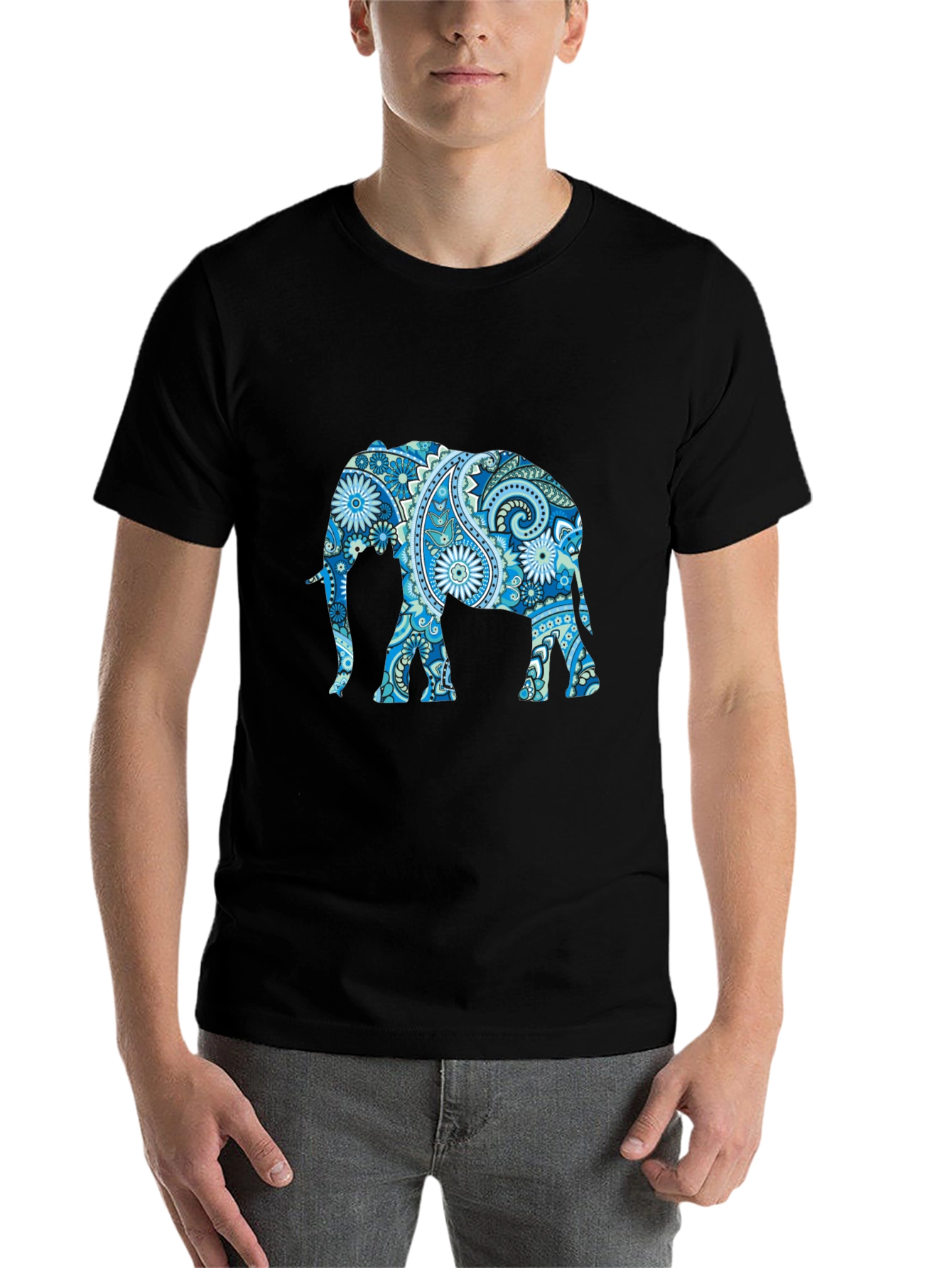 Black Elephant Paisley Print T-Shirt view 7