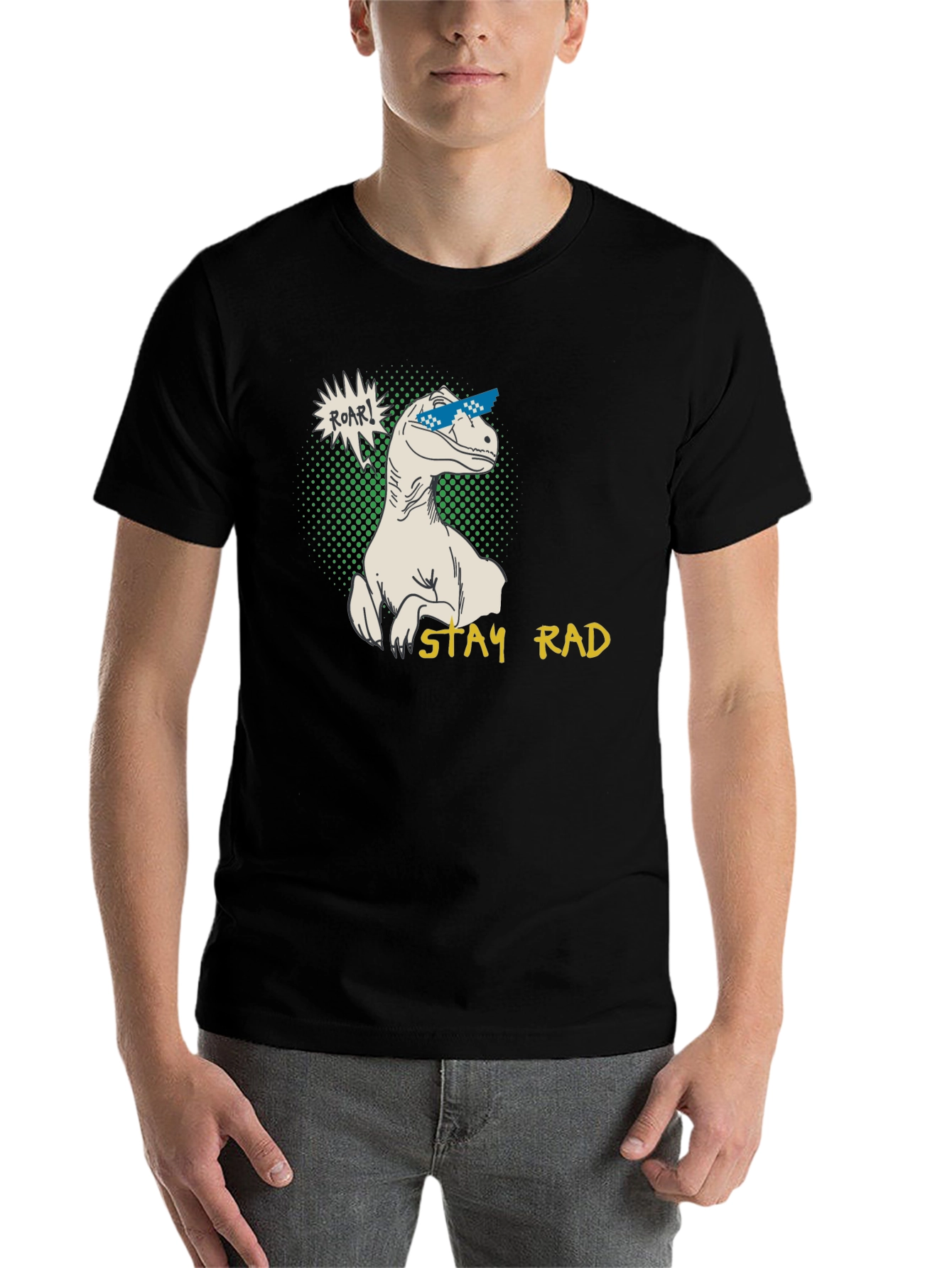 Black Stay Rad Dinosaur Graphic T-Shirt view 7