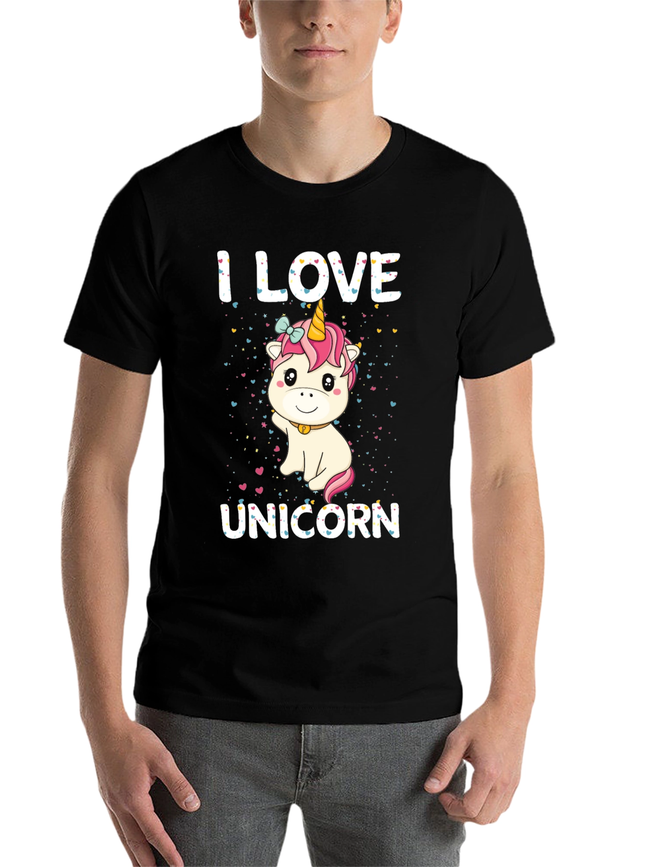 Black I Love Unicorn Black T-Shirt Cute Cartoon Design view 7