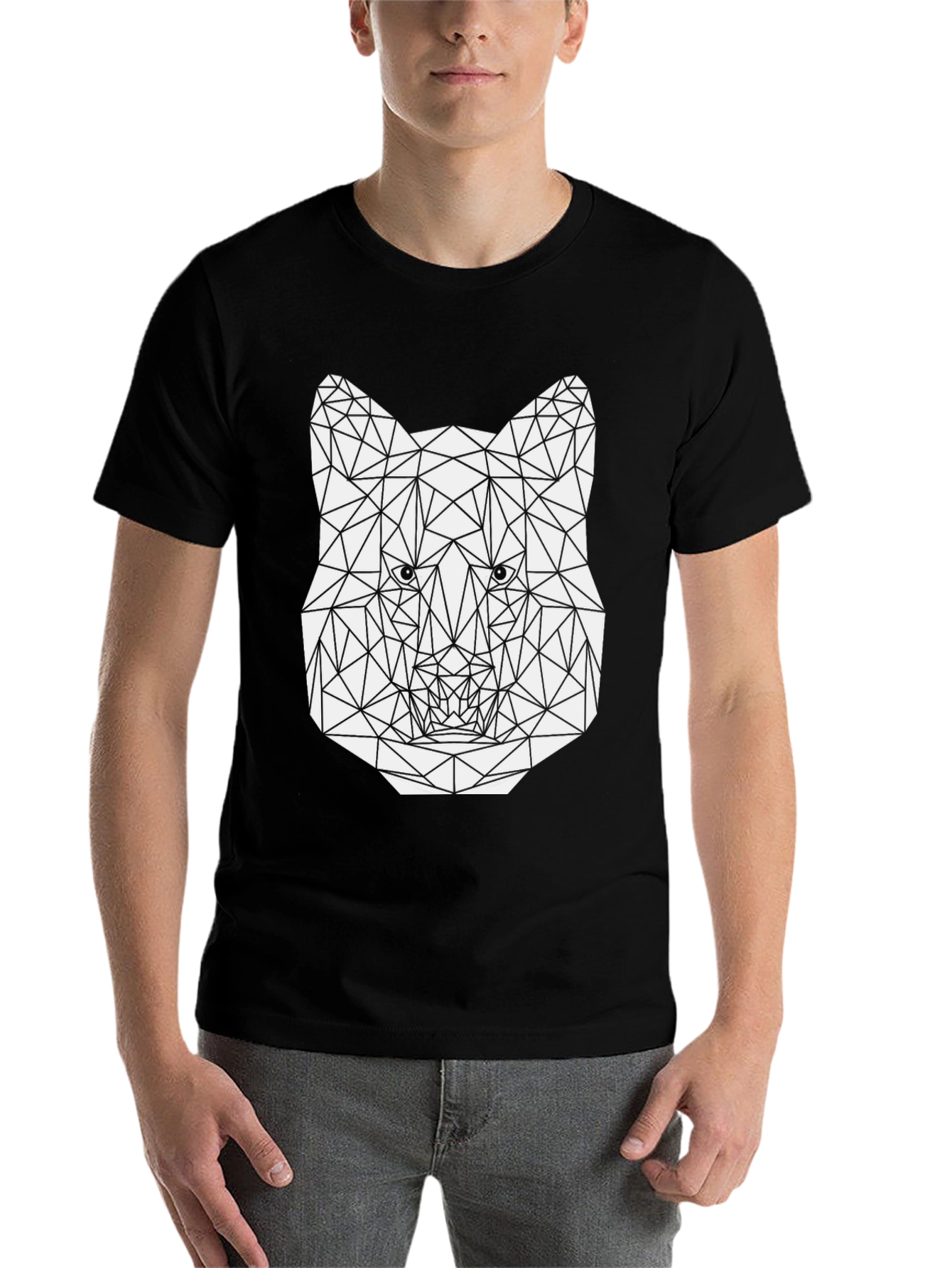 Black Geometric Wolf Graphic Tee - Stylish Men's Black T-Shirt view 7