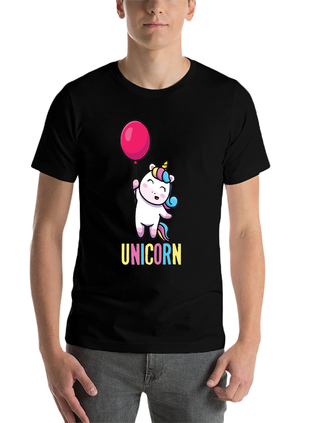 Black Unicorn Balloon Graphic Black T-Shirt view 7