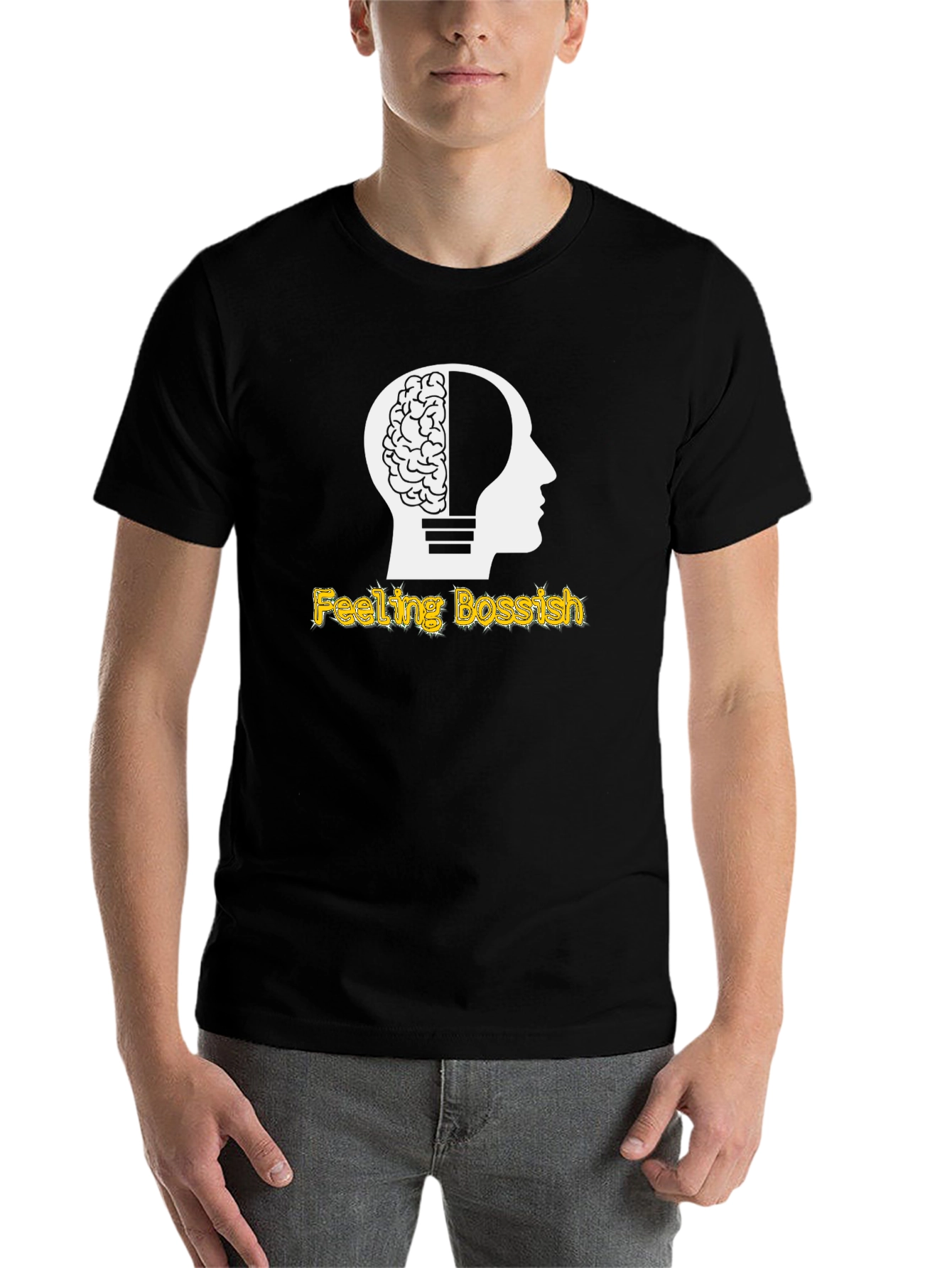 Black Feeling Bossish Brain Lightbulb Black T-Shirt view 7