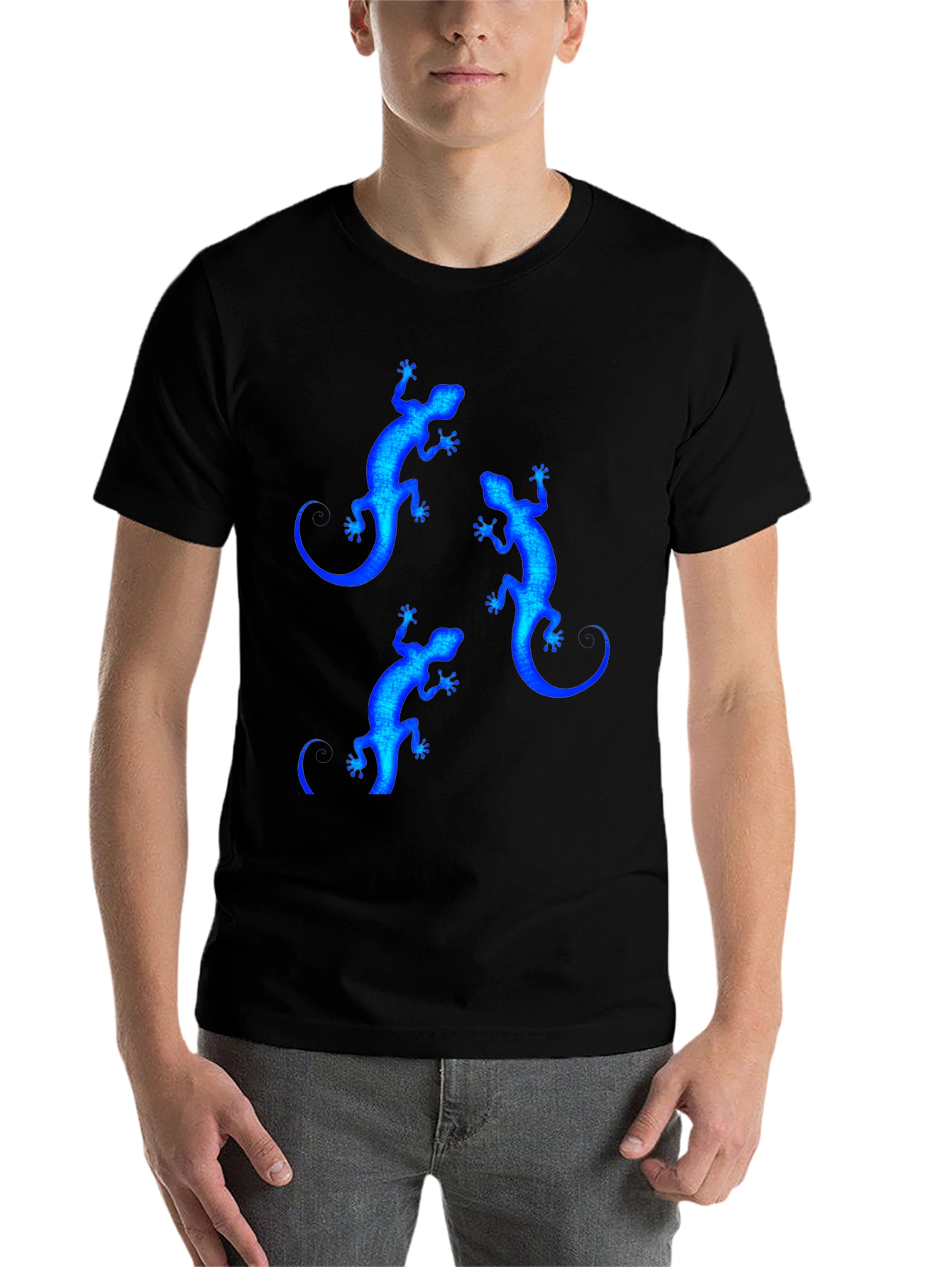 Black Blue Lizard Print Black T-Shirt view 7