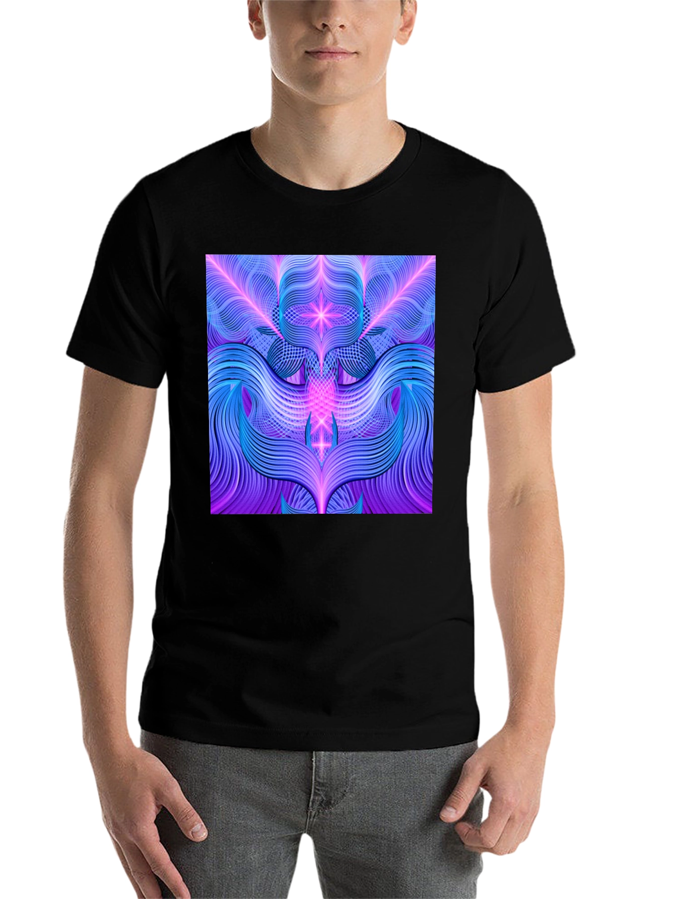 Black Psychedelic Line Art Graphic Tee view 7