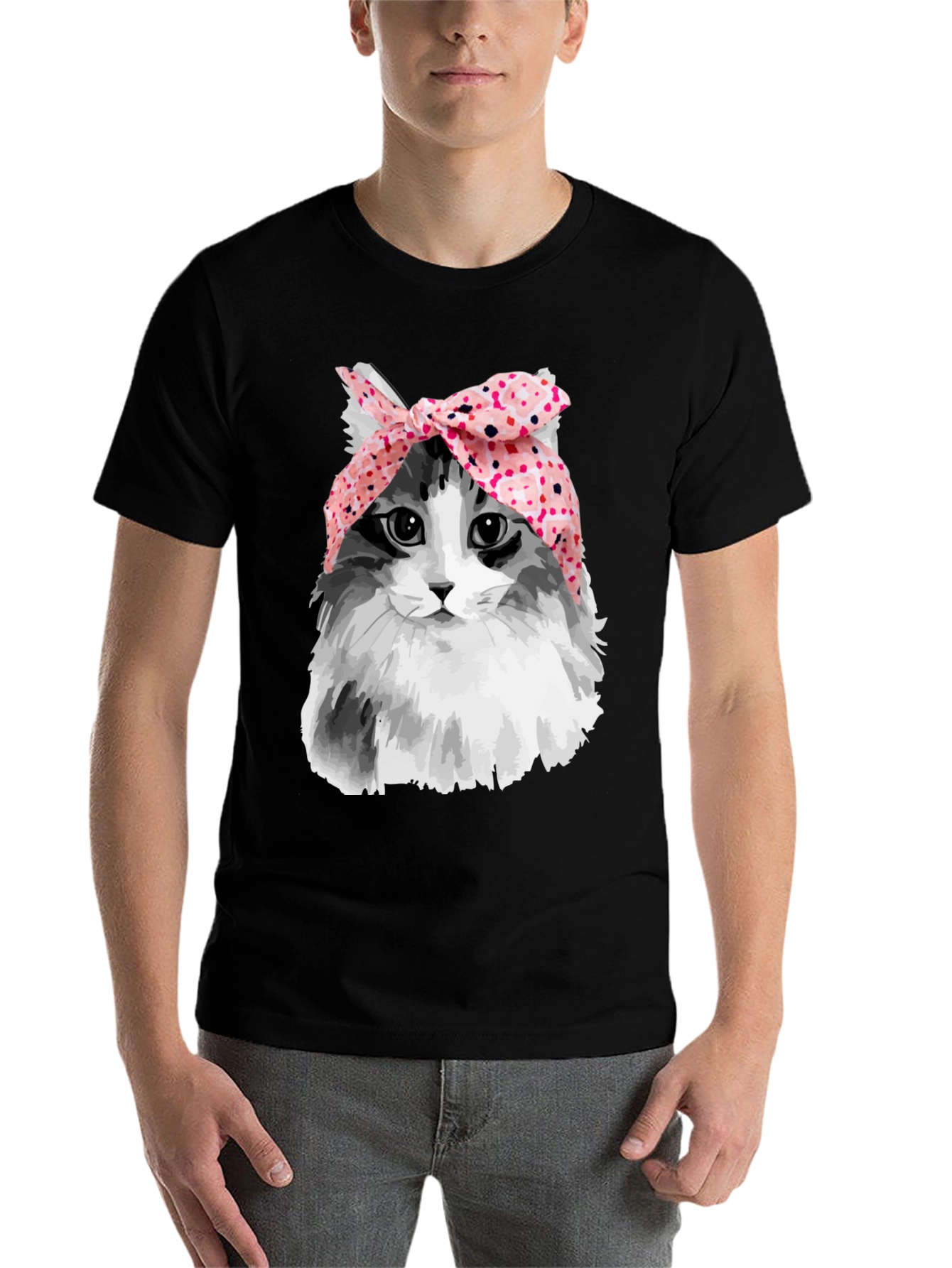 Black Cat with Headscarf T-Shirt - Unique Graphic Tee view 7