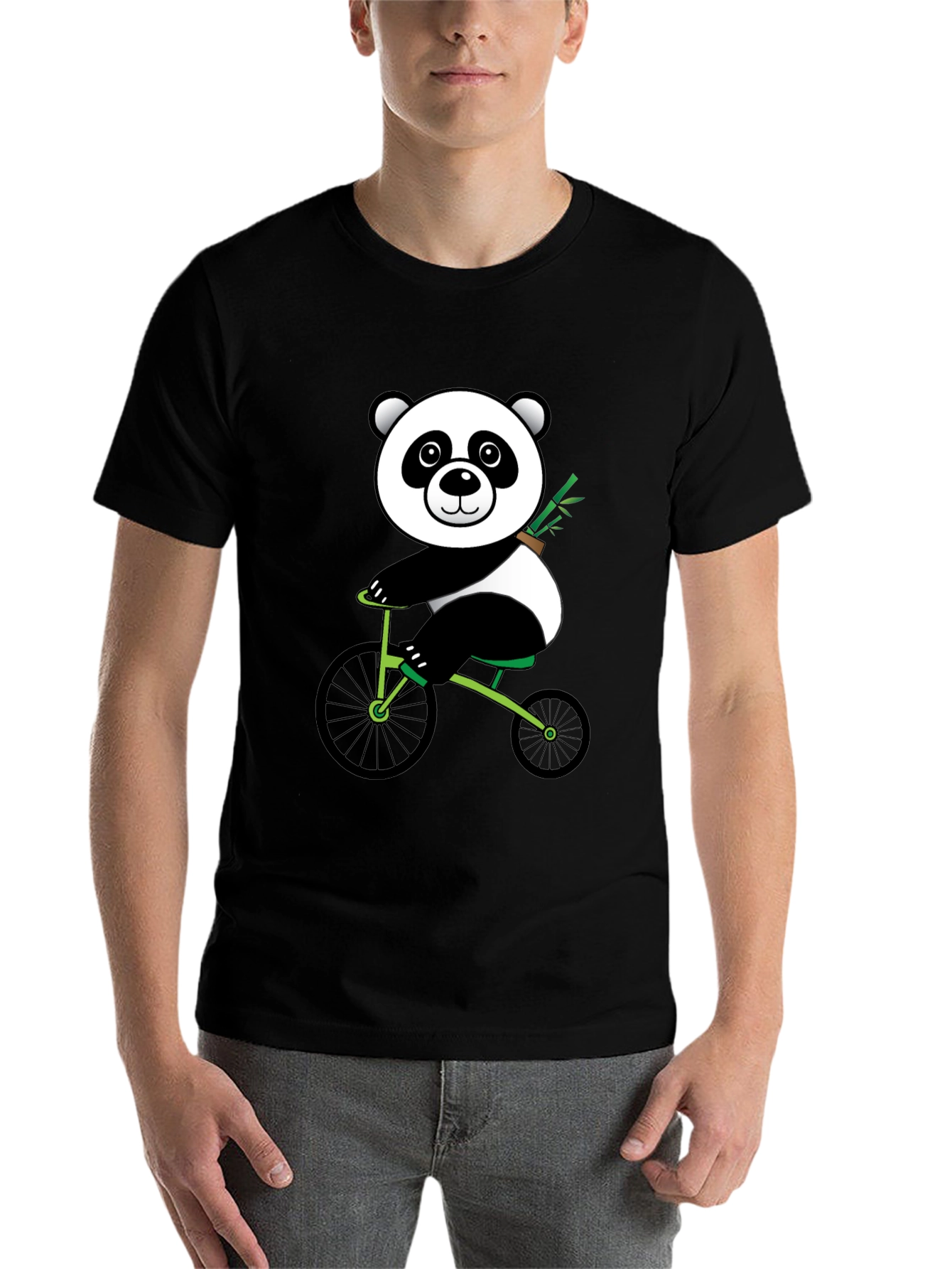 Black Panda on Bike Graphic Tee - Black Cotton T-Shirt view 7