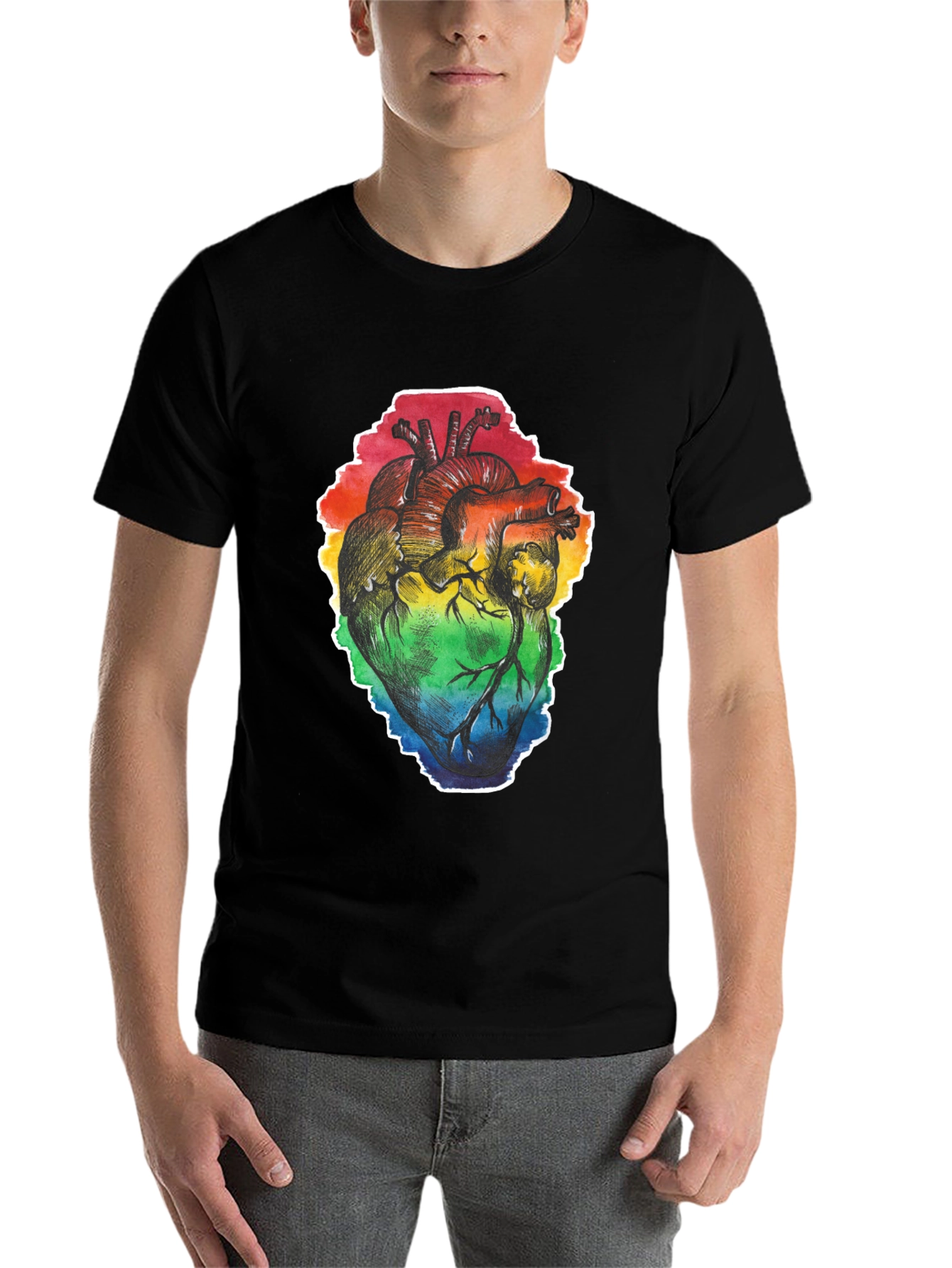 Black Rainbow Heart Print Black T-Shirt view 7
