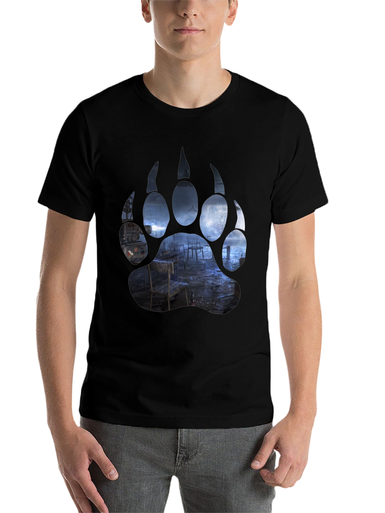 Black Bear Paw Print Graphic T-Shirt - Black view 7