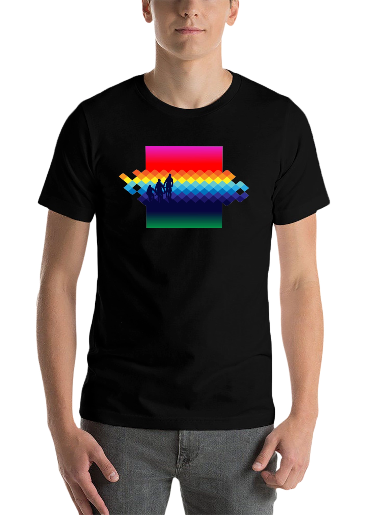 Black Rainbow Pixel Art T-Shirt - Stylish Graphic Tee view 7