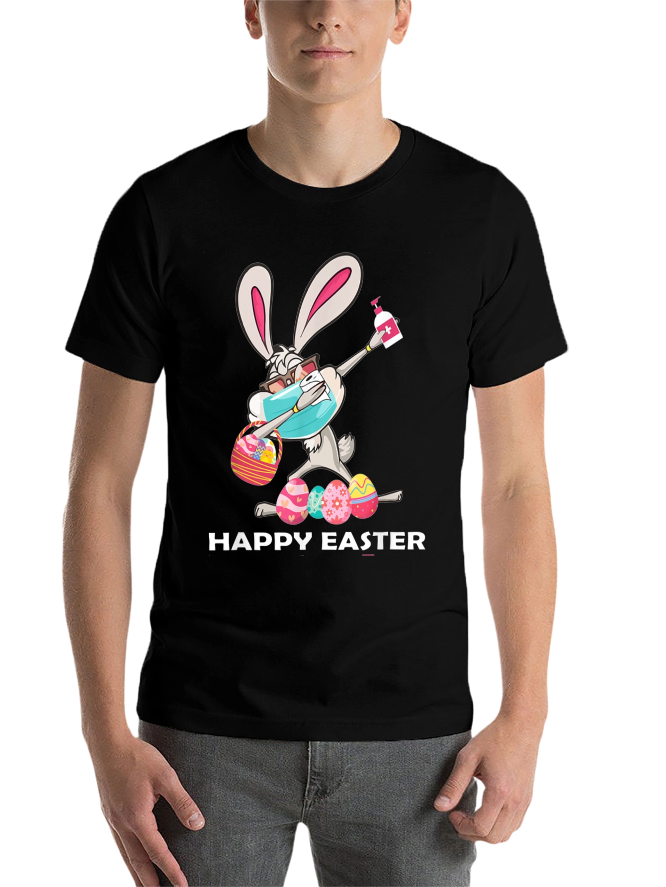 Black Happy Easter Bunny T-Shirt - Quarantine Edition view 7