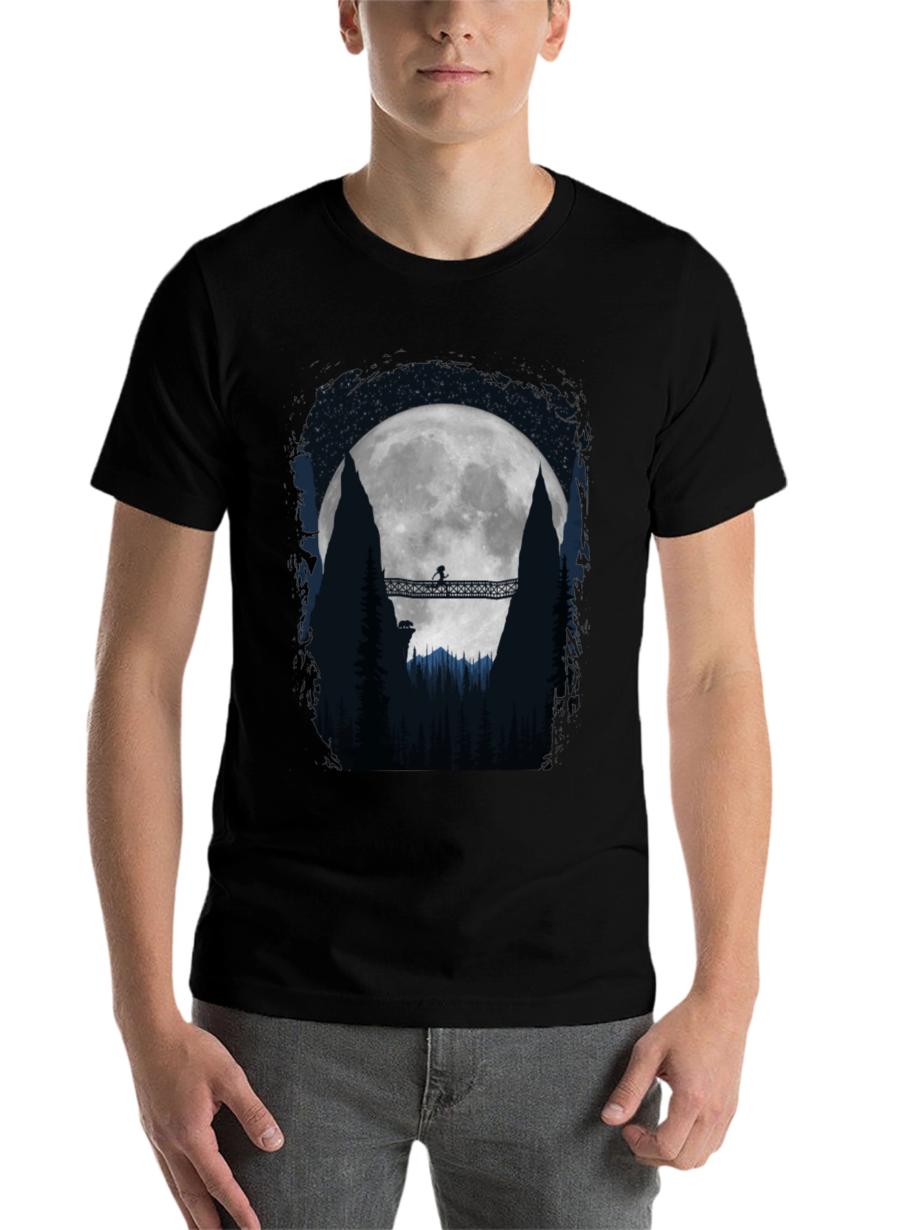 Black Moonlit Bridge Graphic Tee - Adventure Awaits! view 7