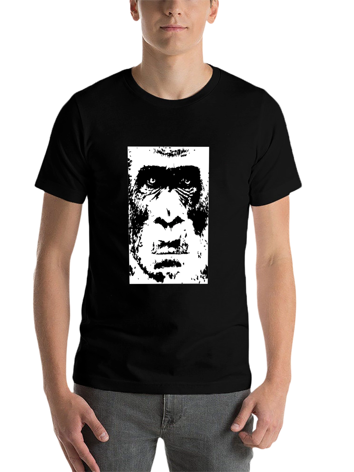 Black Gorilla Face Graphic Black T-Shirt view 7