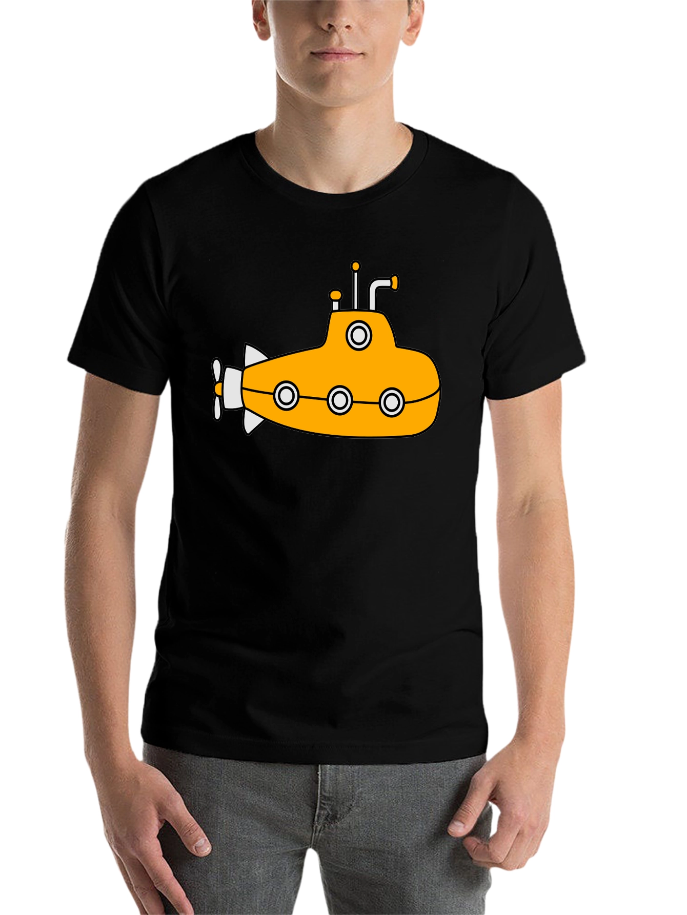 Black Yellow Submarine Graphic T-Shirt - Black Cotton Tee view 7
