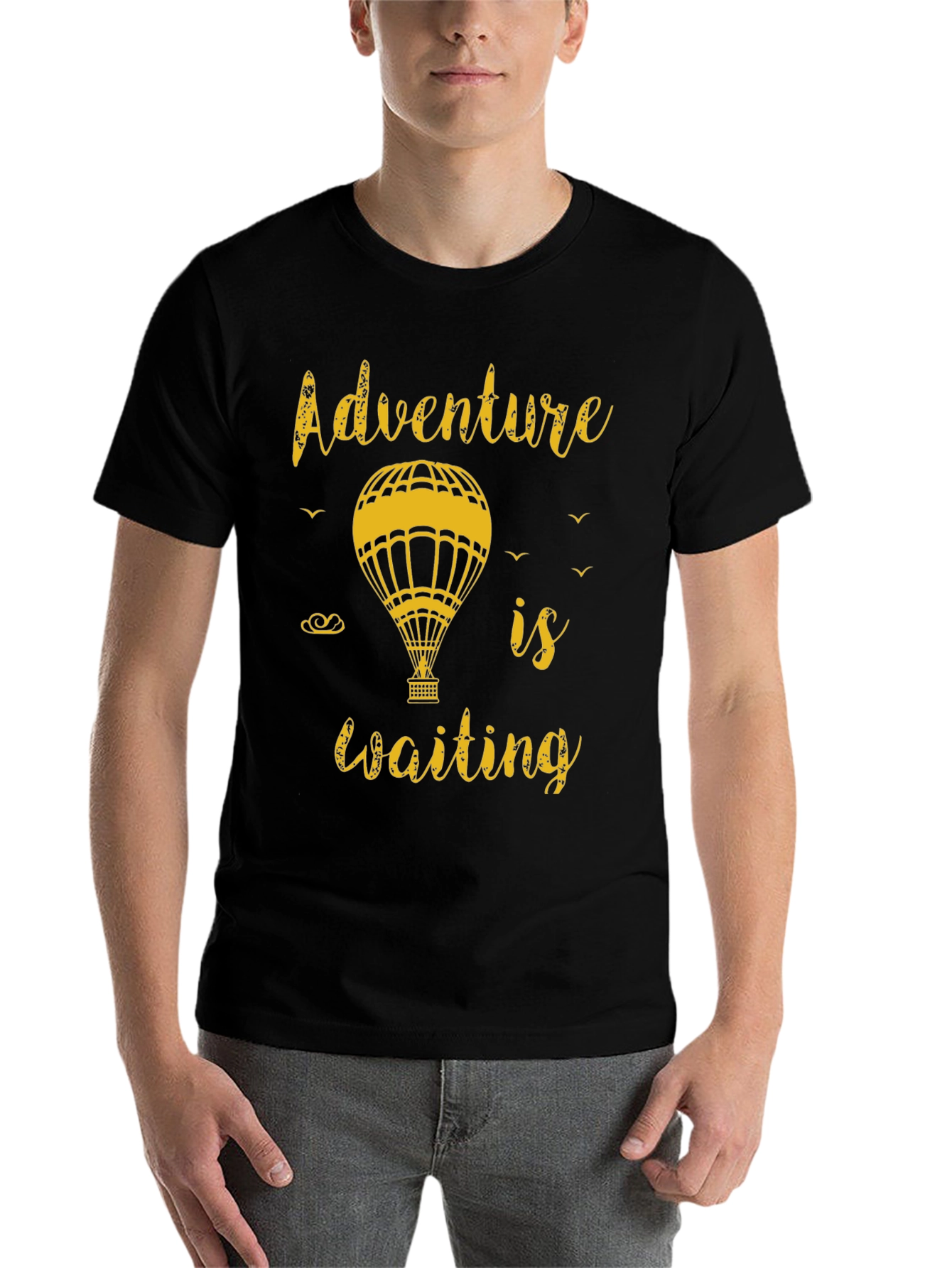 Black Adventure Awaits Tee - Hot Air Balloon Graphic T-Shirt view 7