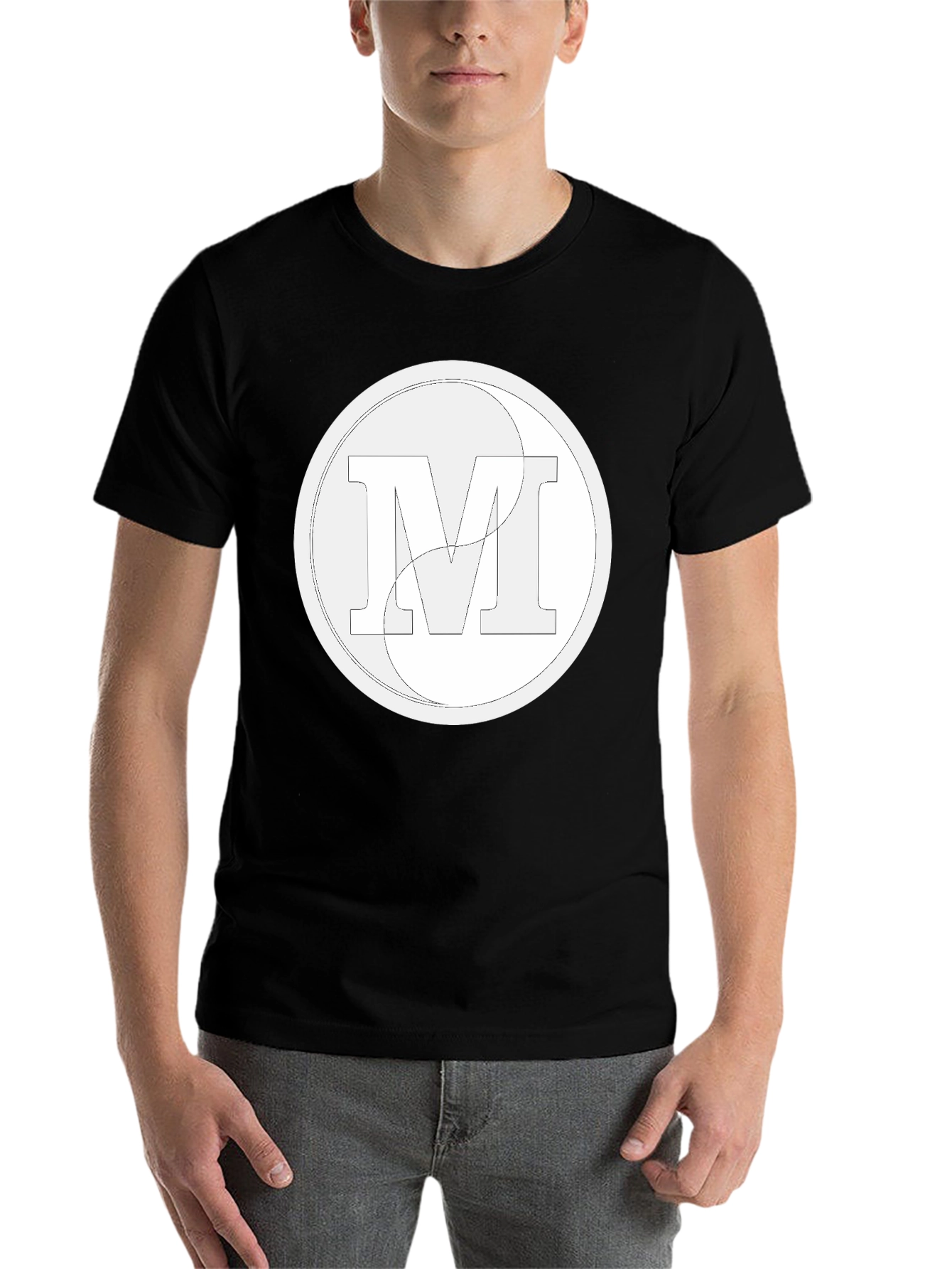 Black Modern Letter M Graphic Black T-Shirt view 7