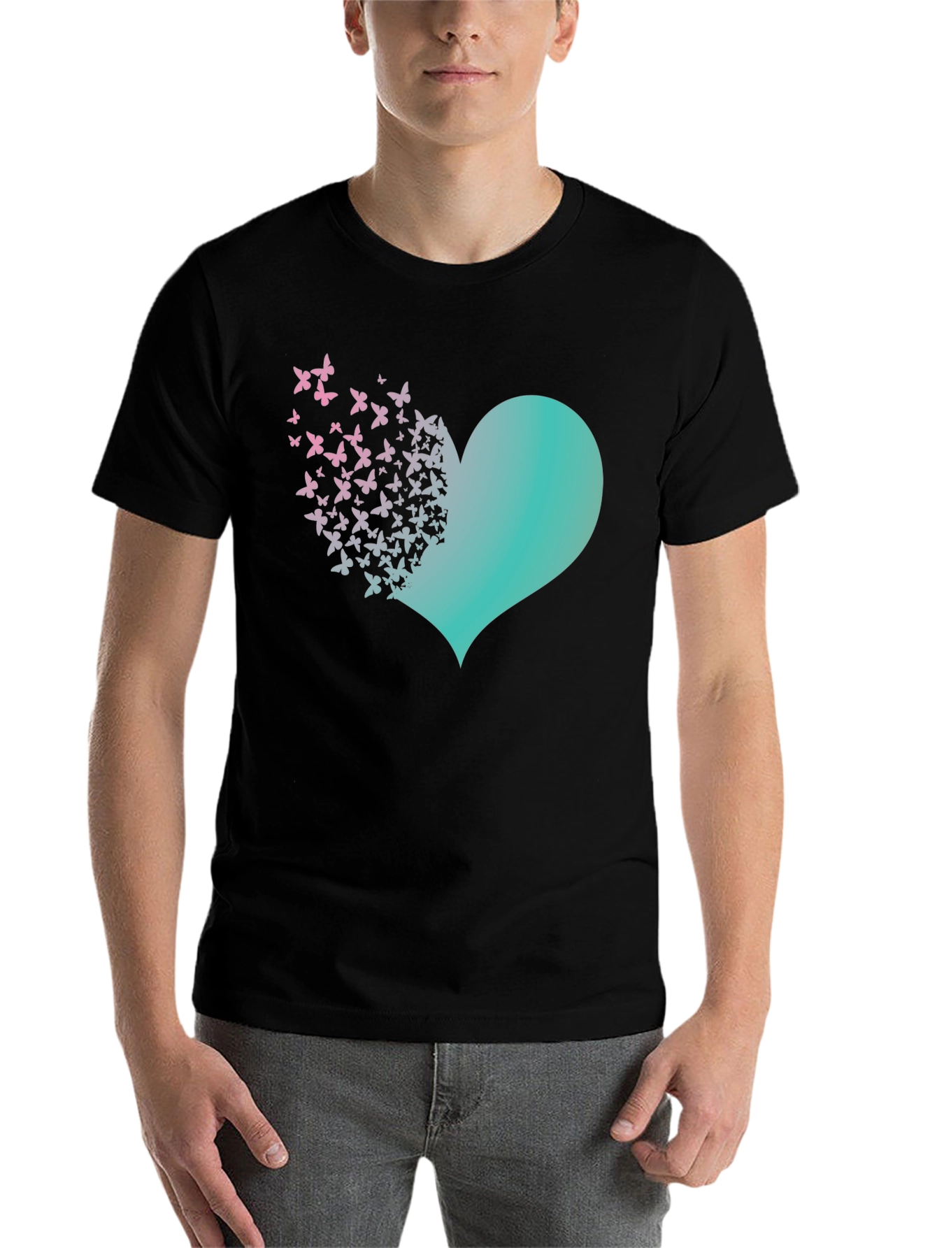 Black Butterfly Heart Graphic Tee - Black Cotton Blend view 7