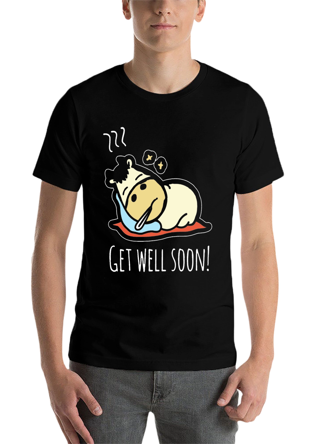 Black Get Well Soon T-Shirt Sick Cow Cartoon Graphic Tee view 7