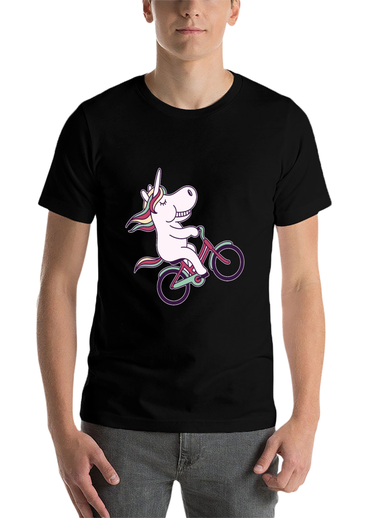 Black Unicorn on Bike Black T-Shirt - Fun Graphic Tee view 7