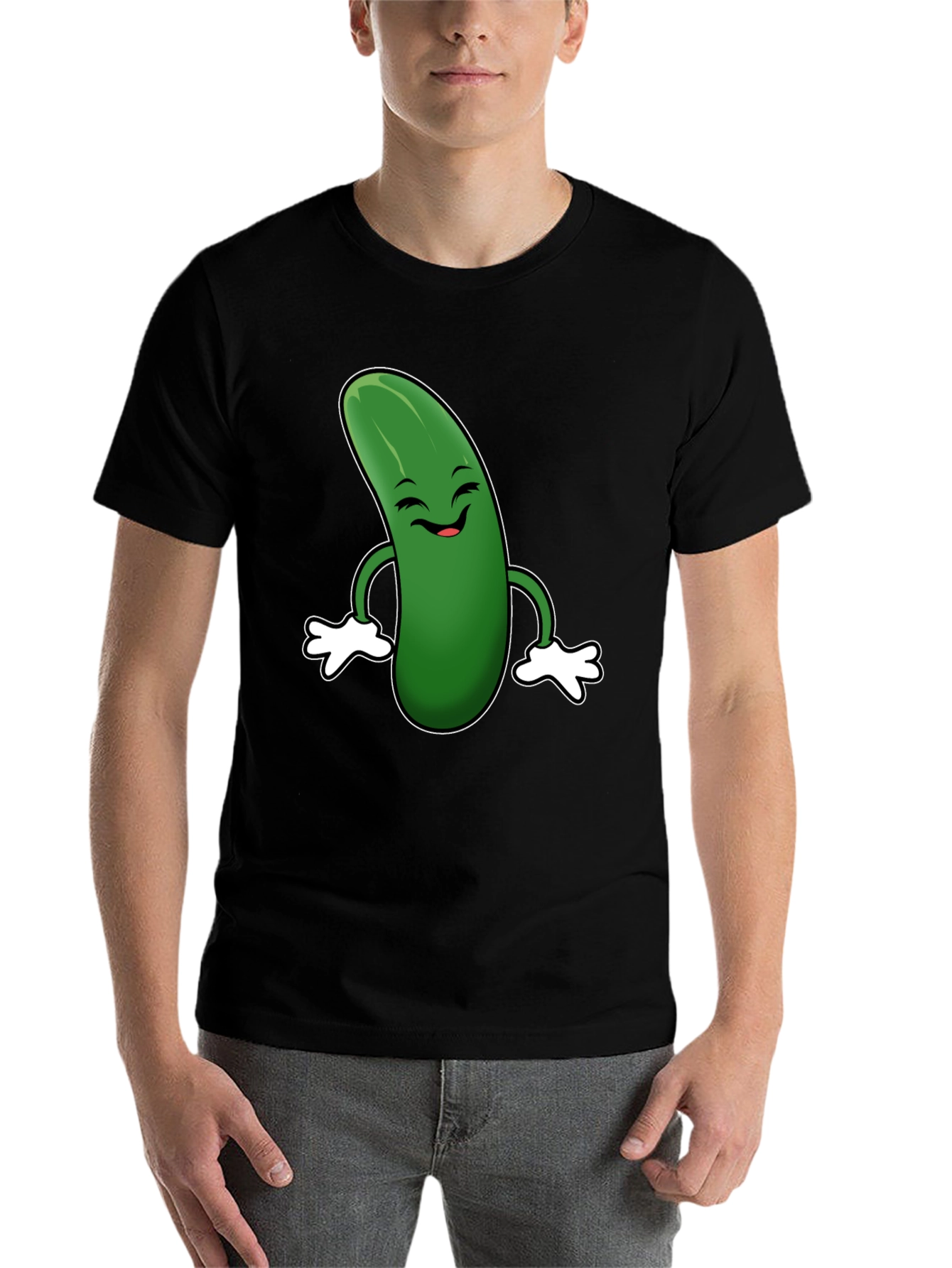 Black Funny Pickle Cartoon Black T-Shirt view 7