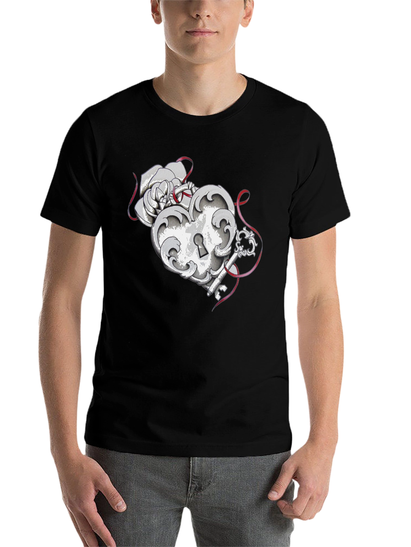 Black Heart Lock and Key Graphic Tee view 7