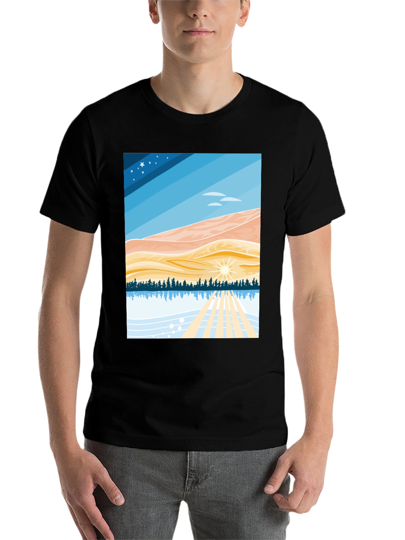 Black Scenic Landscape Graphic Tee - Soft Cotton Blend view 7