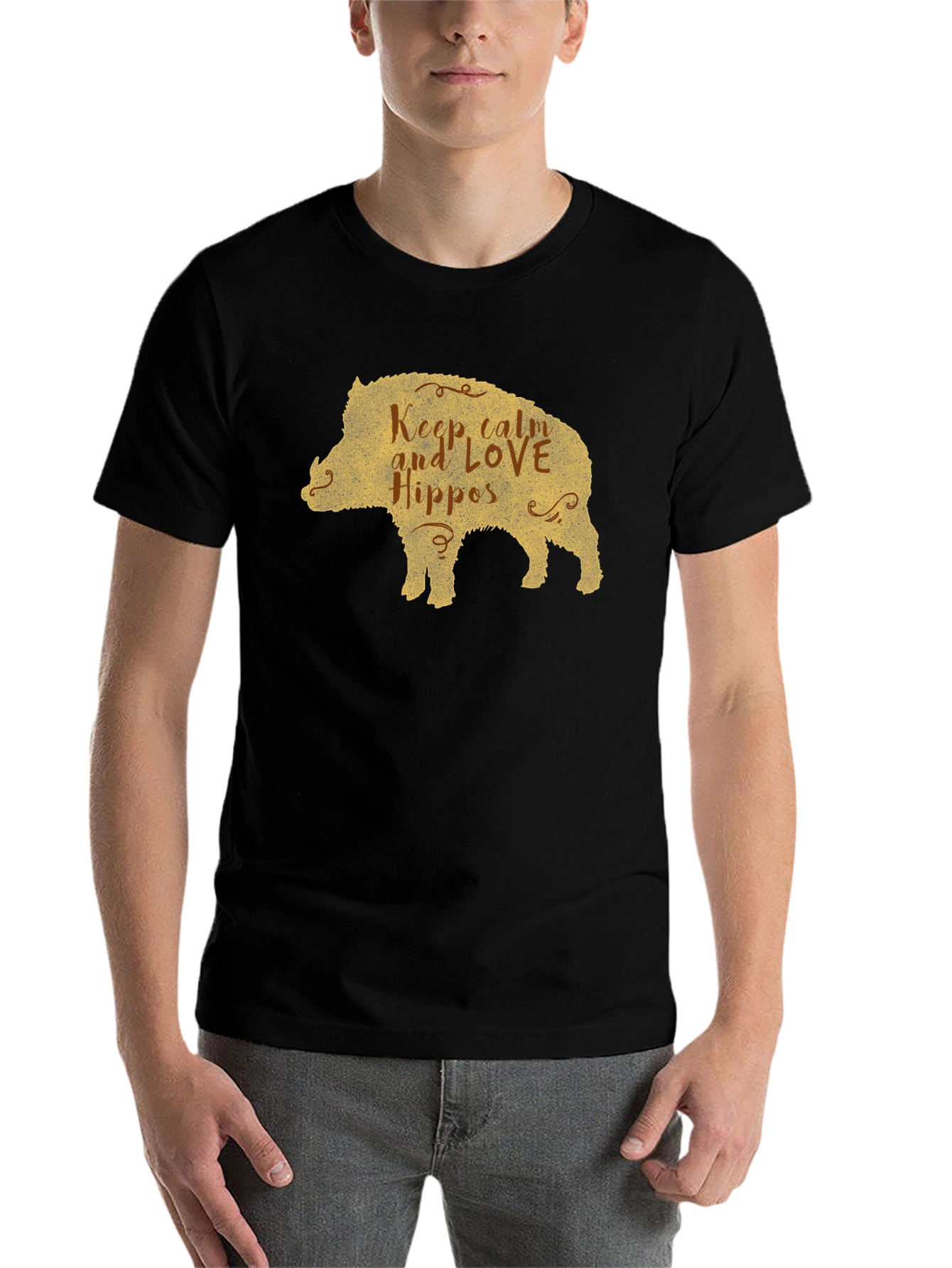 Black Keep Calm Love Hippos Pig T-Shirt view 7