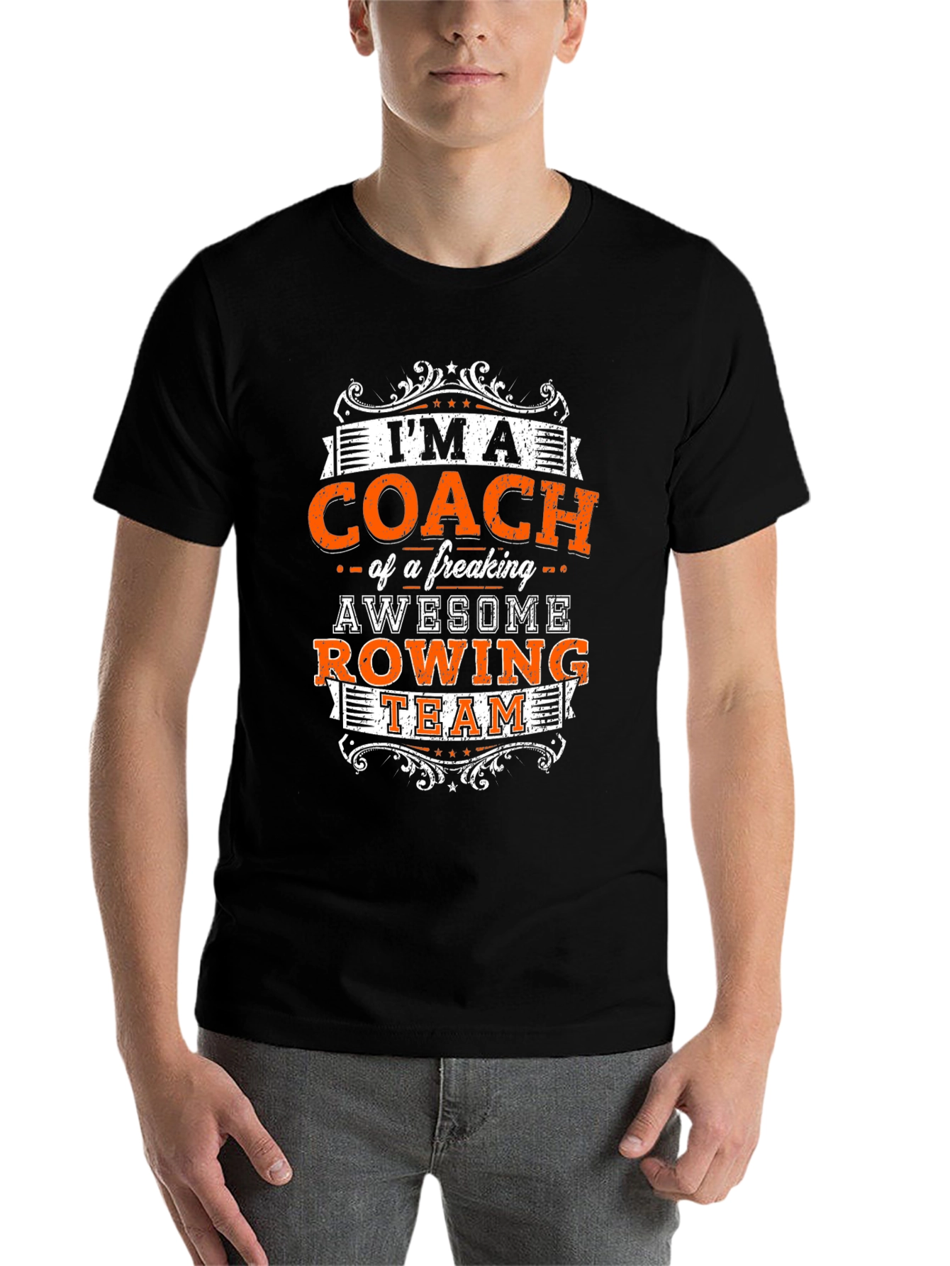 Black Awesome Rowing Coach T-Shirt view 7