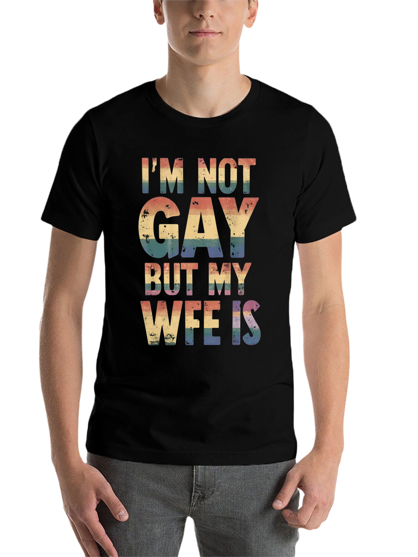 Black I'm Not Gay But My Wife Is T-Shirt view 7