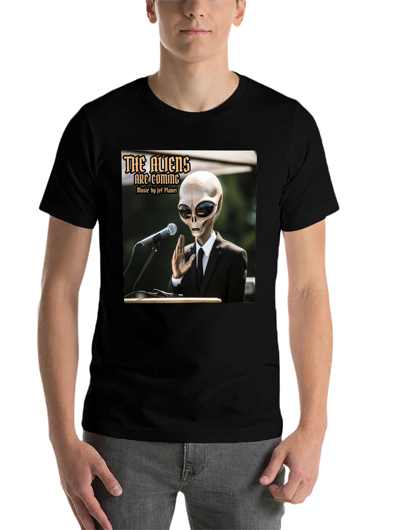 Black The Aliens Are Coming T-Shirt - Jef Planet Music view 7