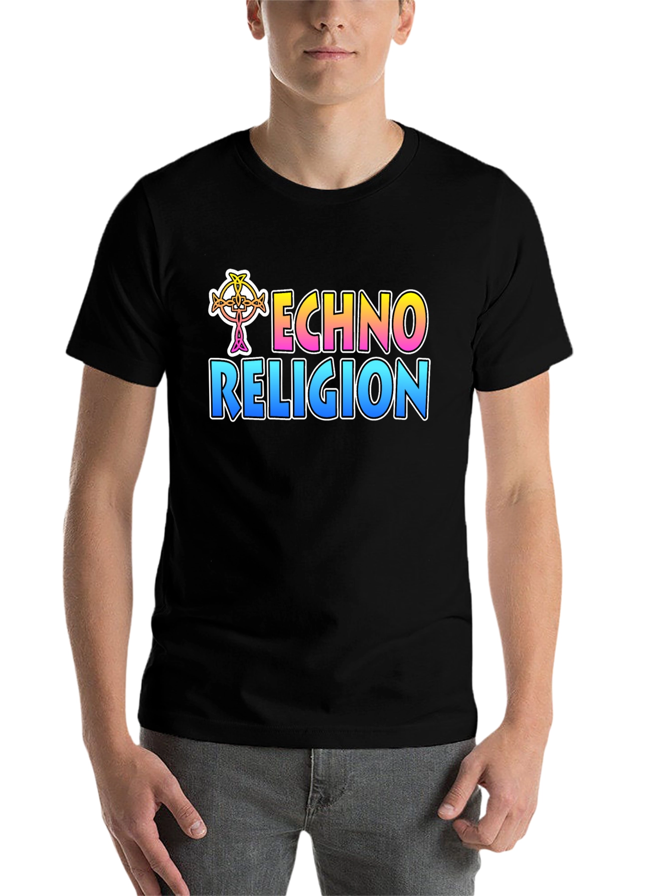 Black Techno Religion T-Shirt, Rave Music Tee view 7