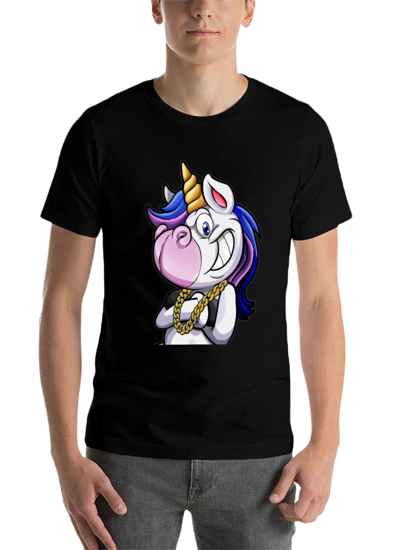 Black Unicorn Swag T-Shirt - Cartoon Graphic Tee view 7
