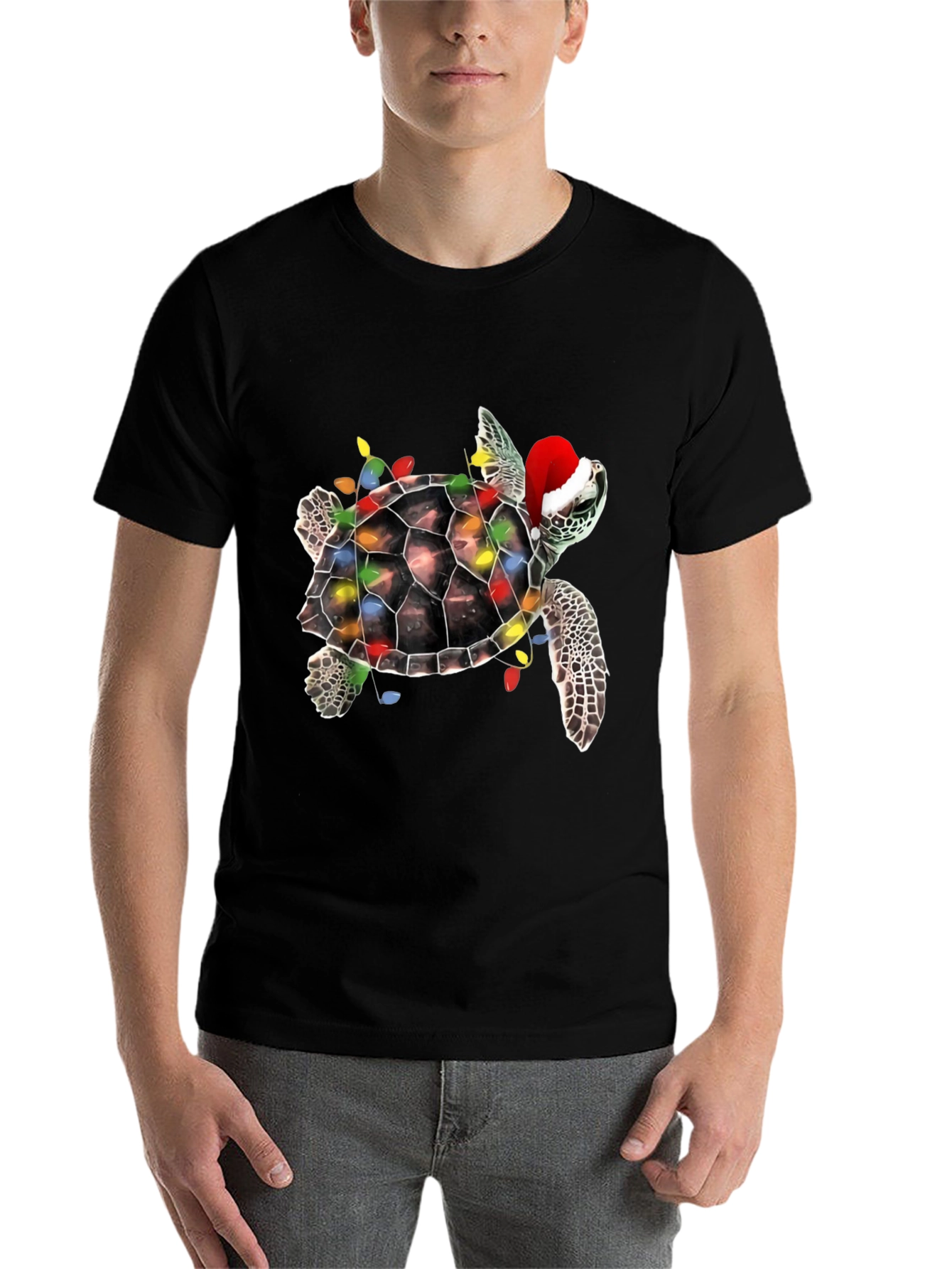 Black Festive Turtle Christmas T-Shirt view 7