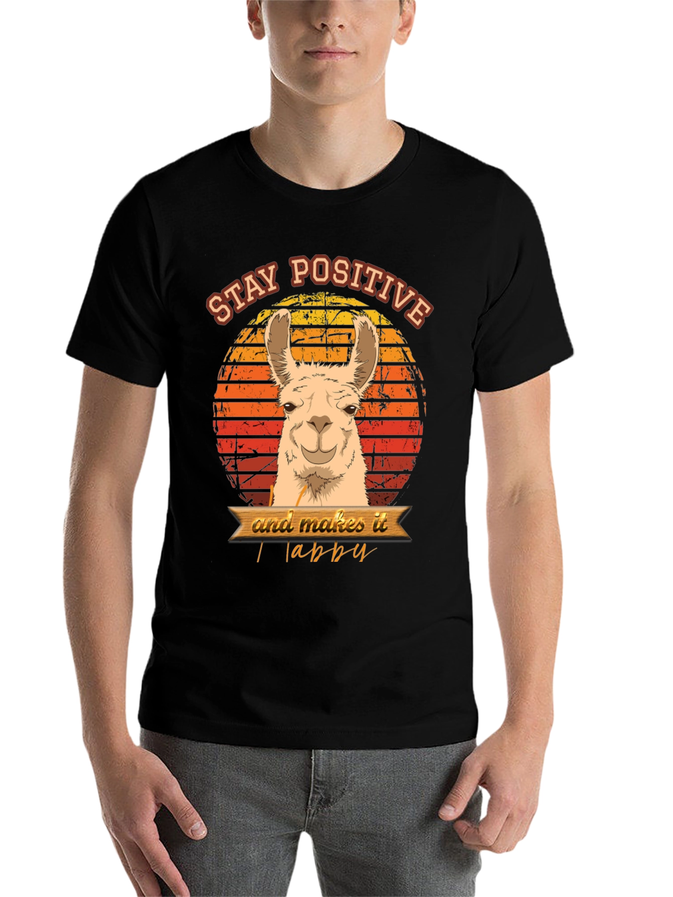 Black Stay Positive Llama T-Shirt view 7