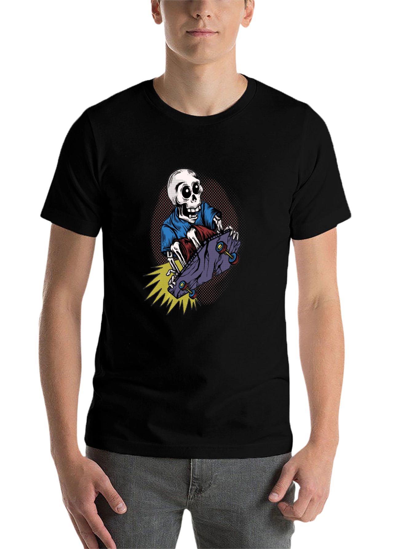 Black Skateboarding Skeleton Graphic T-Shirt view 7