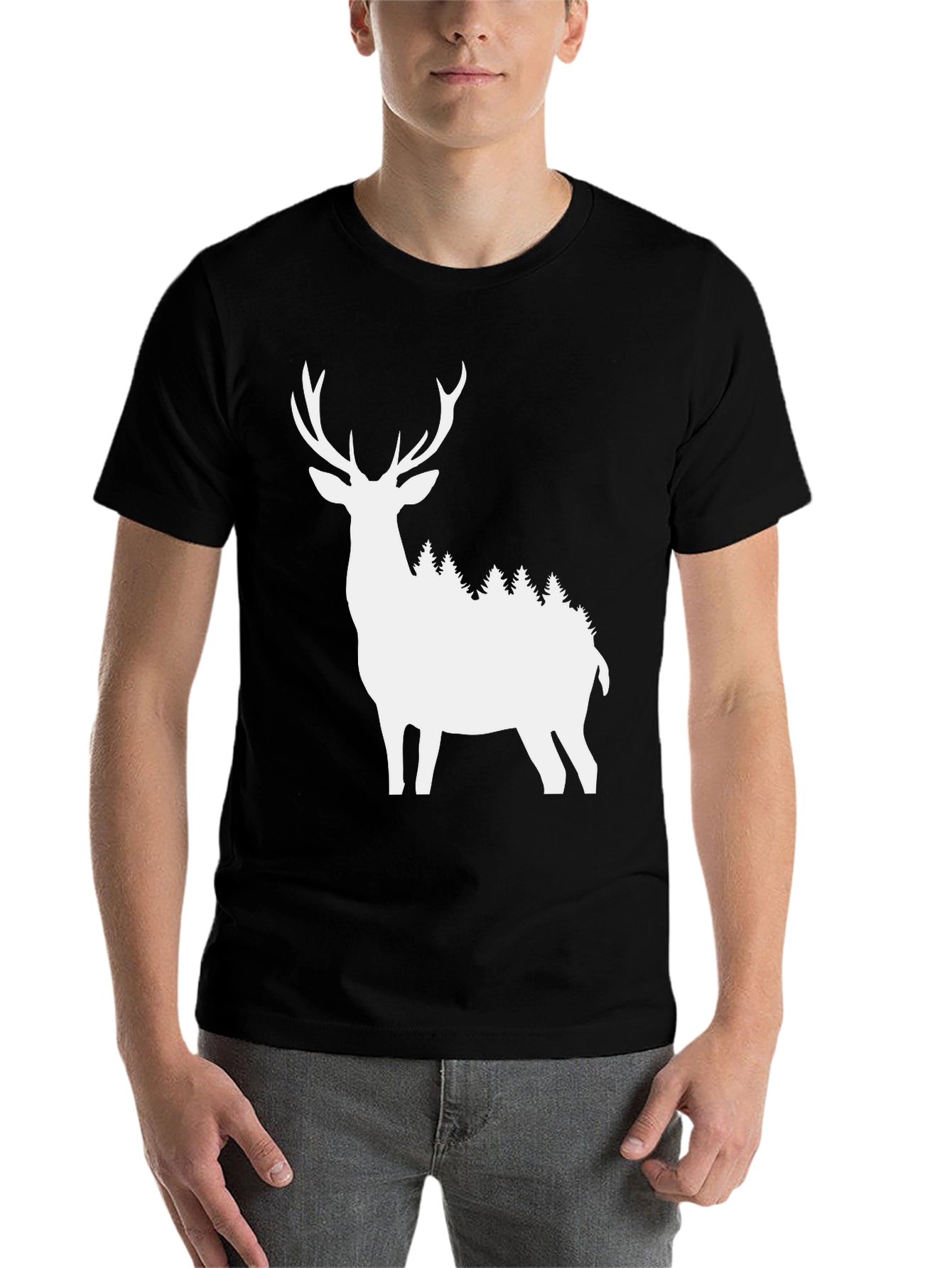 Black Deer Silhouette T-Shirt - Nature Inspired Graphic Tee view 7