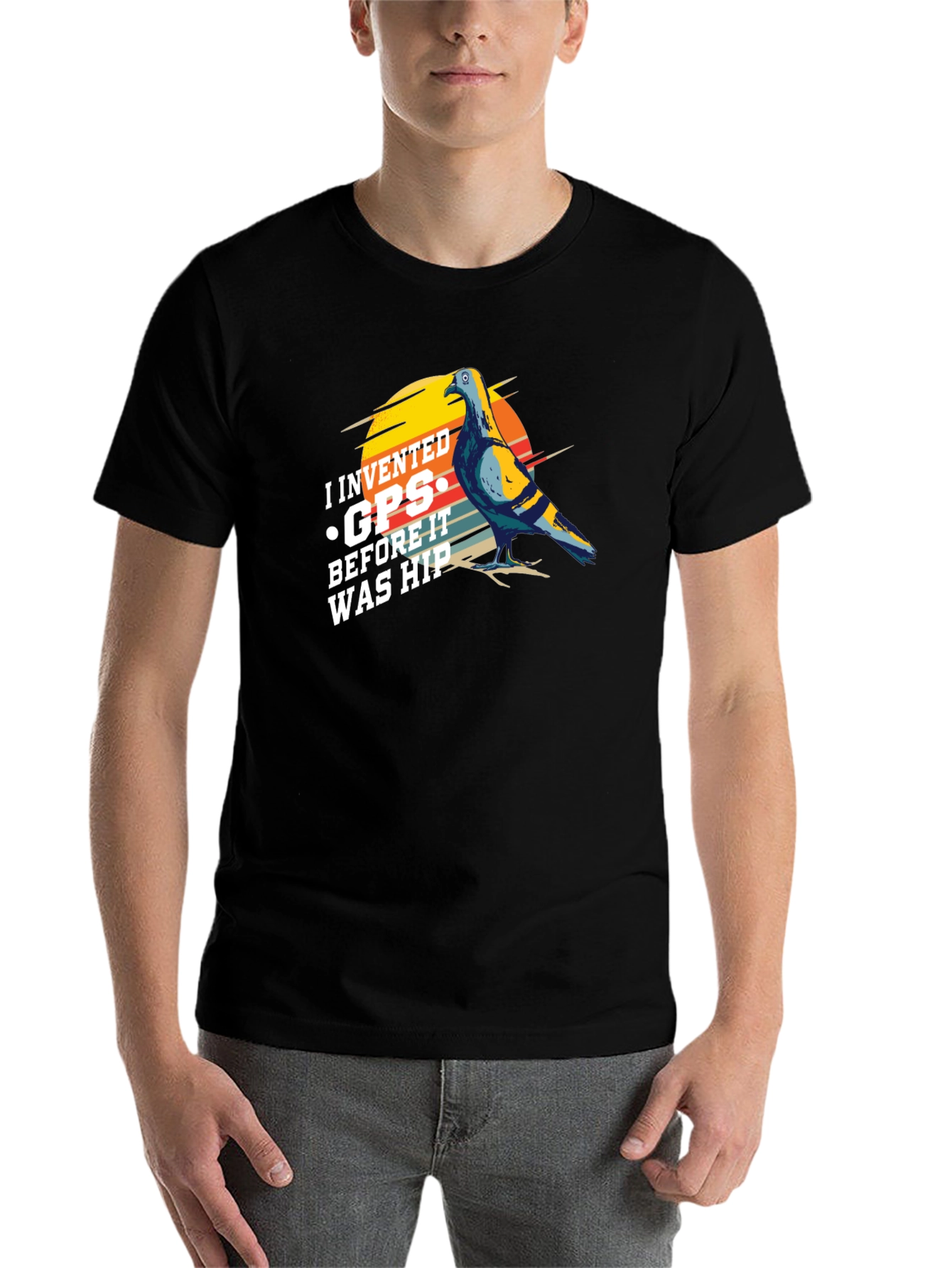 Black I Invented GPS Pigeon T-Shirt - Funny Bird Tee view 7