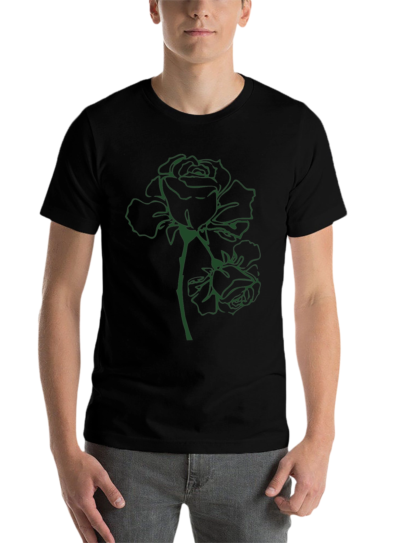 Black Green Rose Graphic Tee - Stylish Comfort view 7