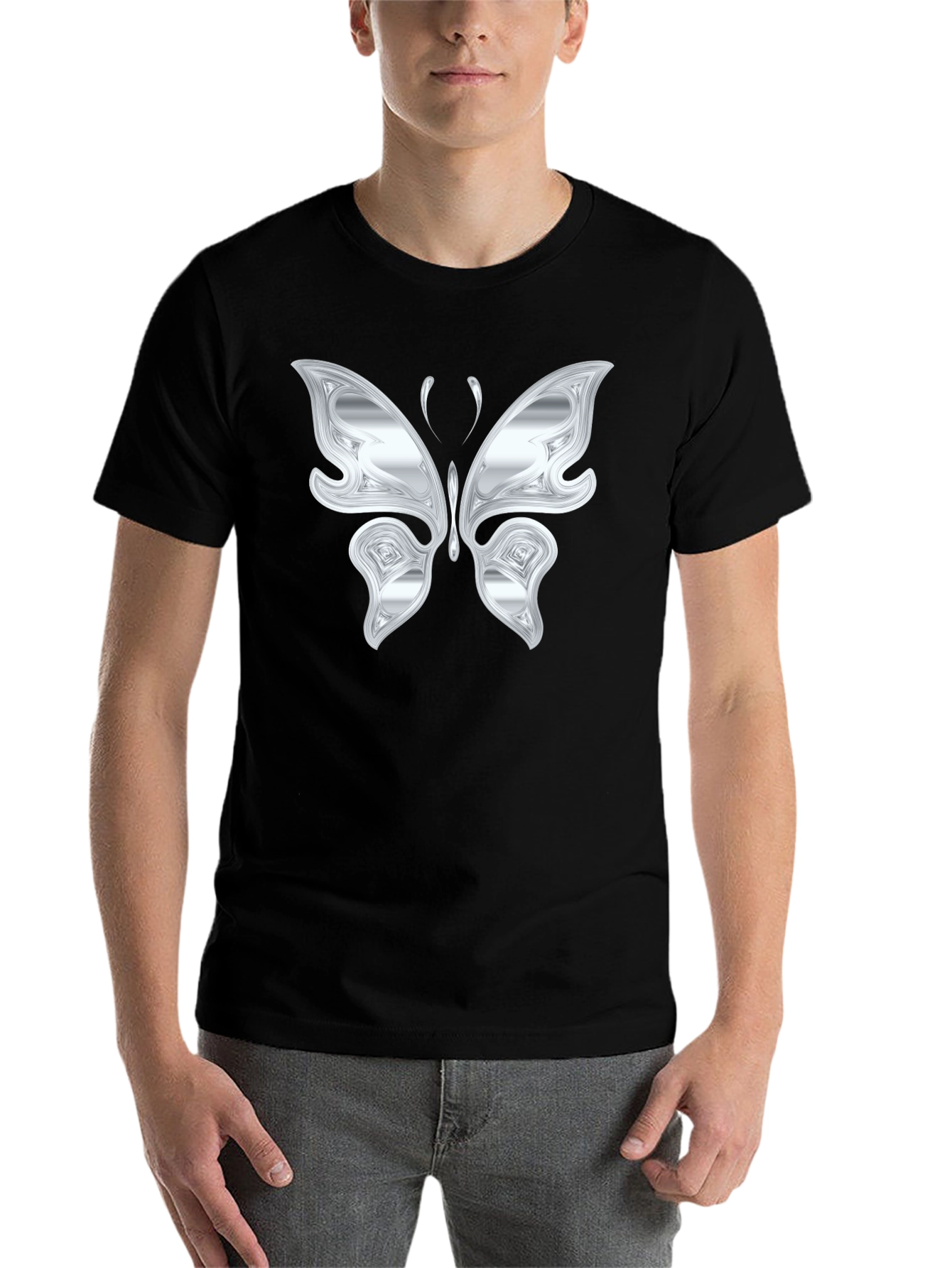 Black Silver Butterfly Graphic Black T-Shirt view 7