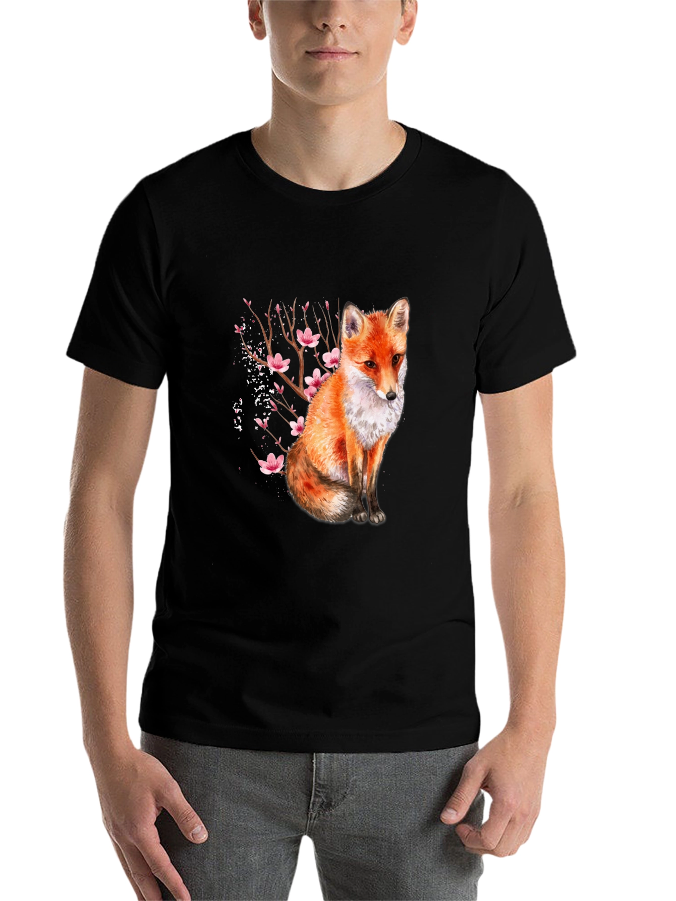 Black Fox & Blossom Print Black T-Shirt view 7