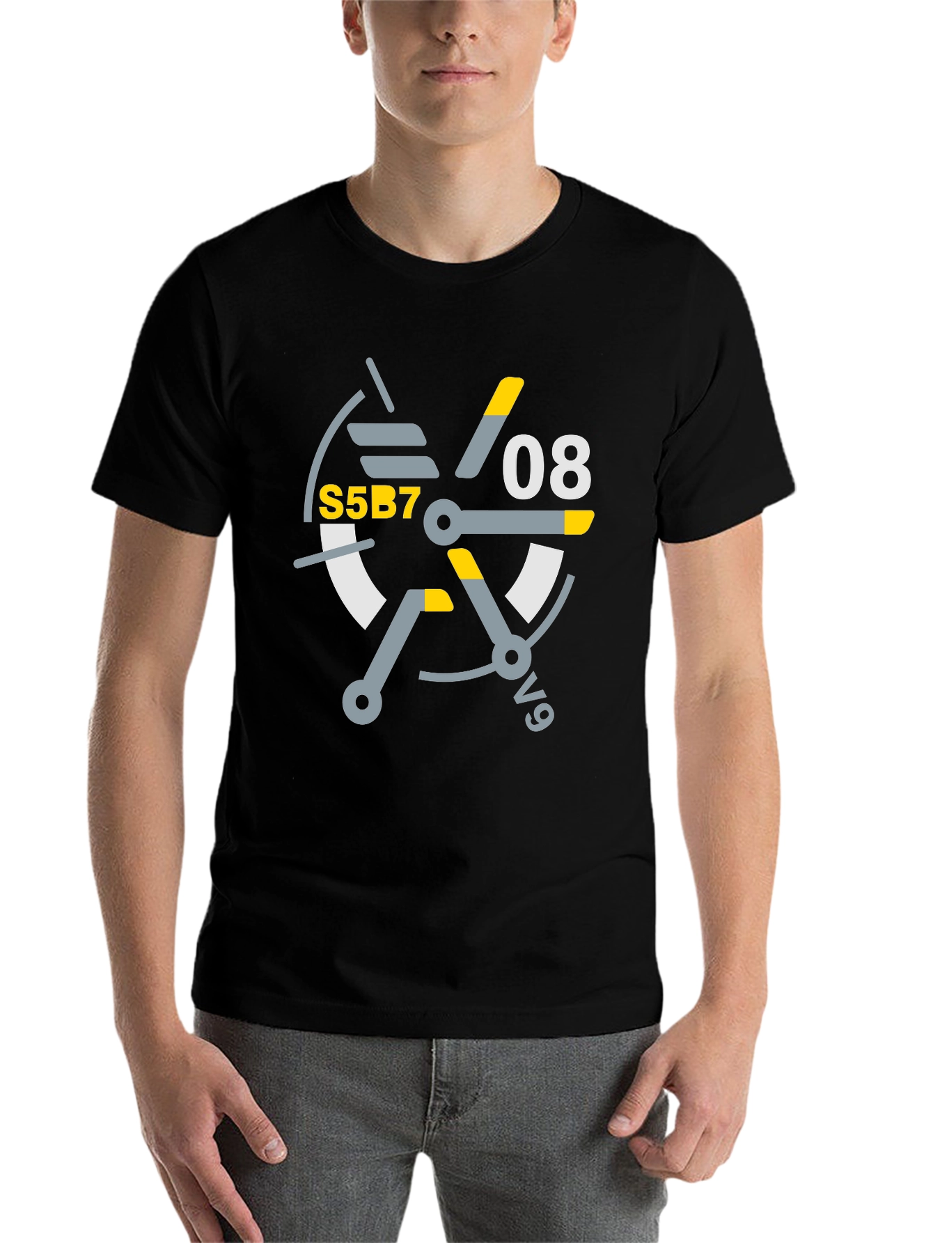 Black Abstract Graphic Tee - S5B7 08 v9 Design T-Shirt view 7