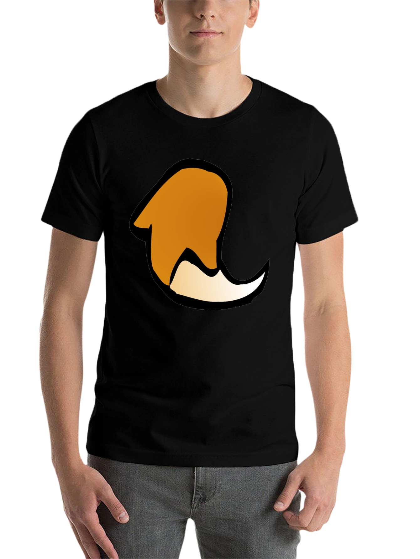 Black Cartoon Fox Tail Graphic Print Black T-Shirt view 7