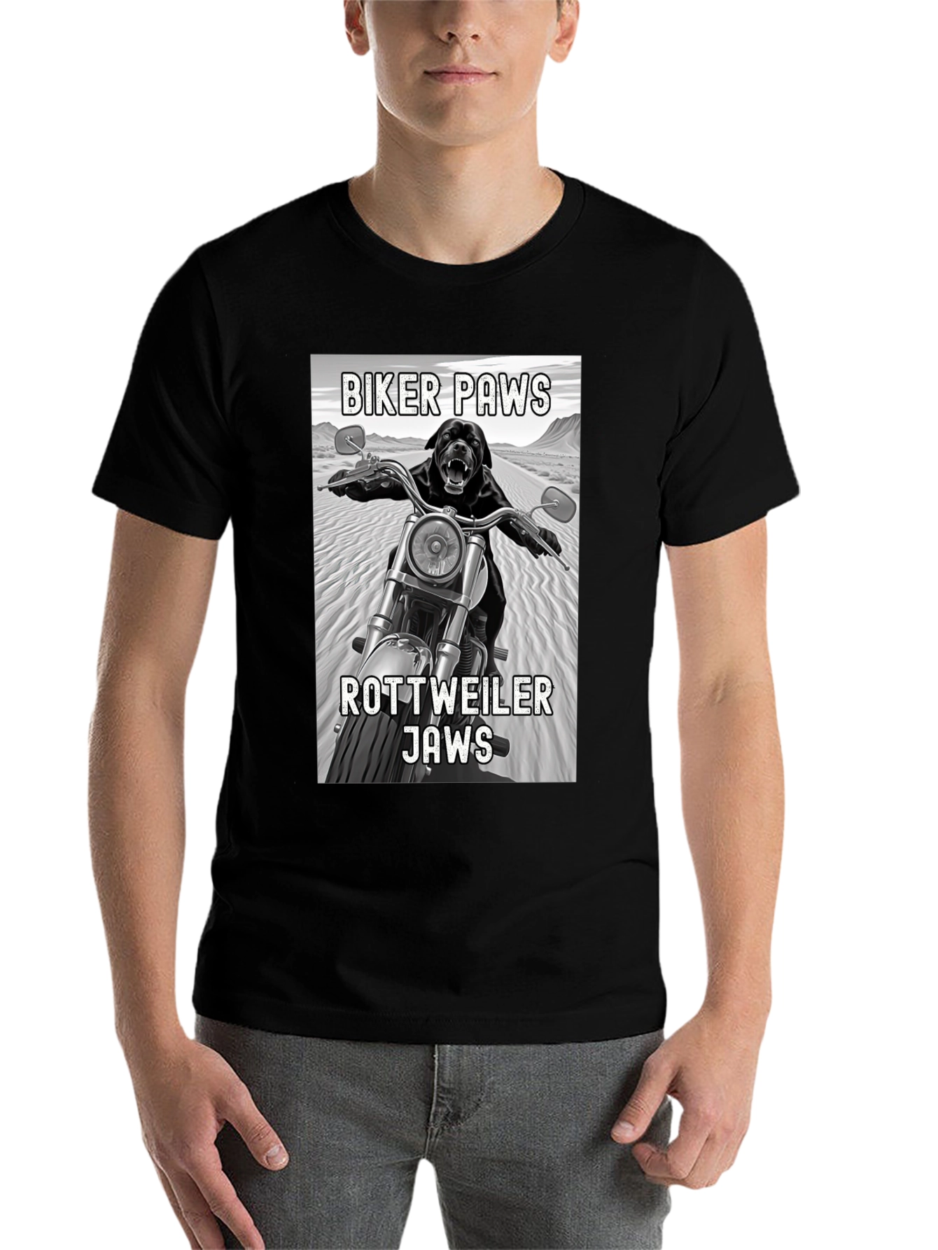 Black Biker Paws Rottweiler Jaws Graphic T-Shirt view 7